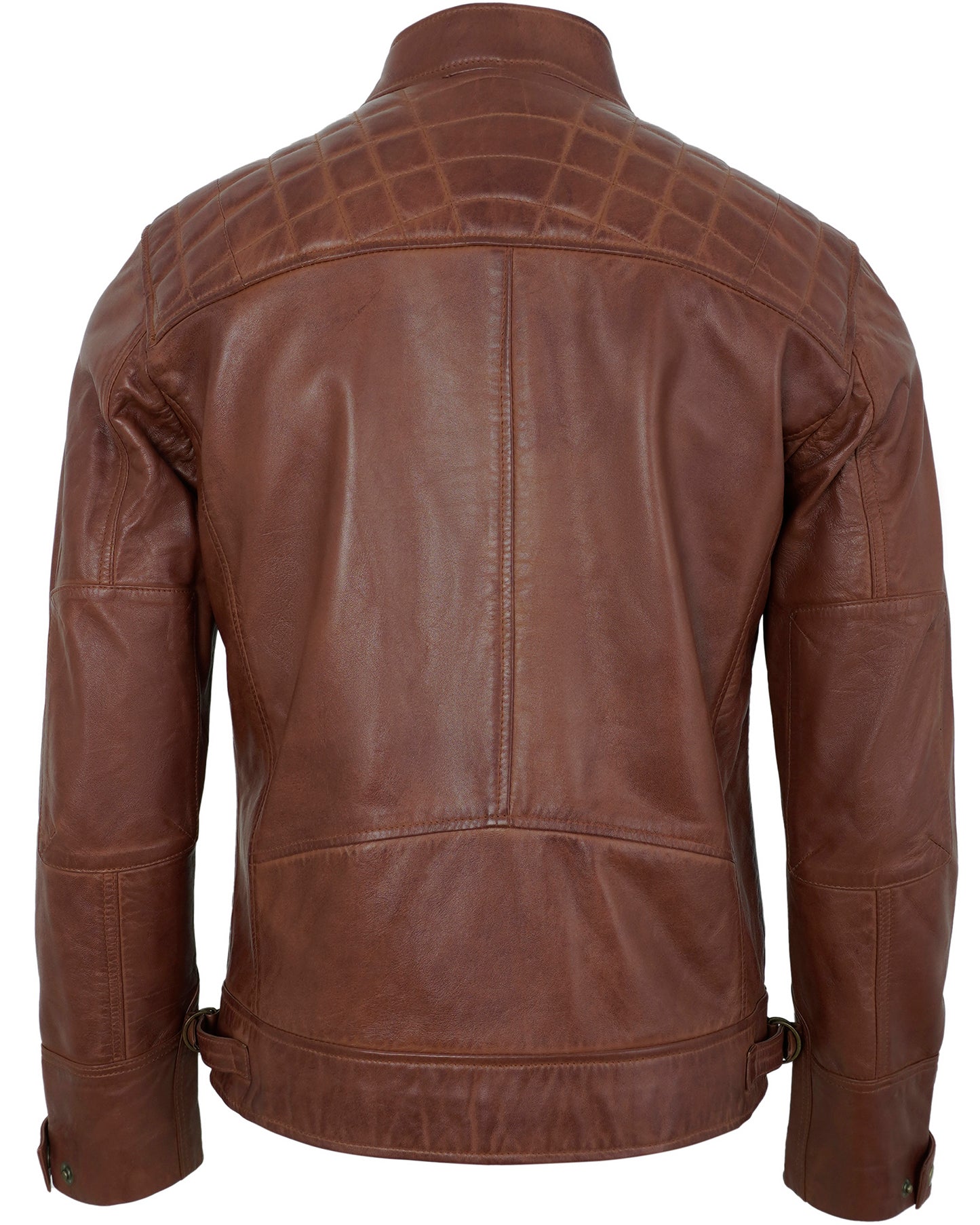 Men’s Brown Biker Motorcycle Leather Jacket – Quilted Shoulder