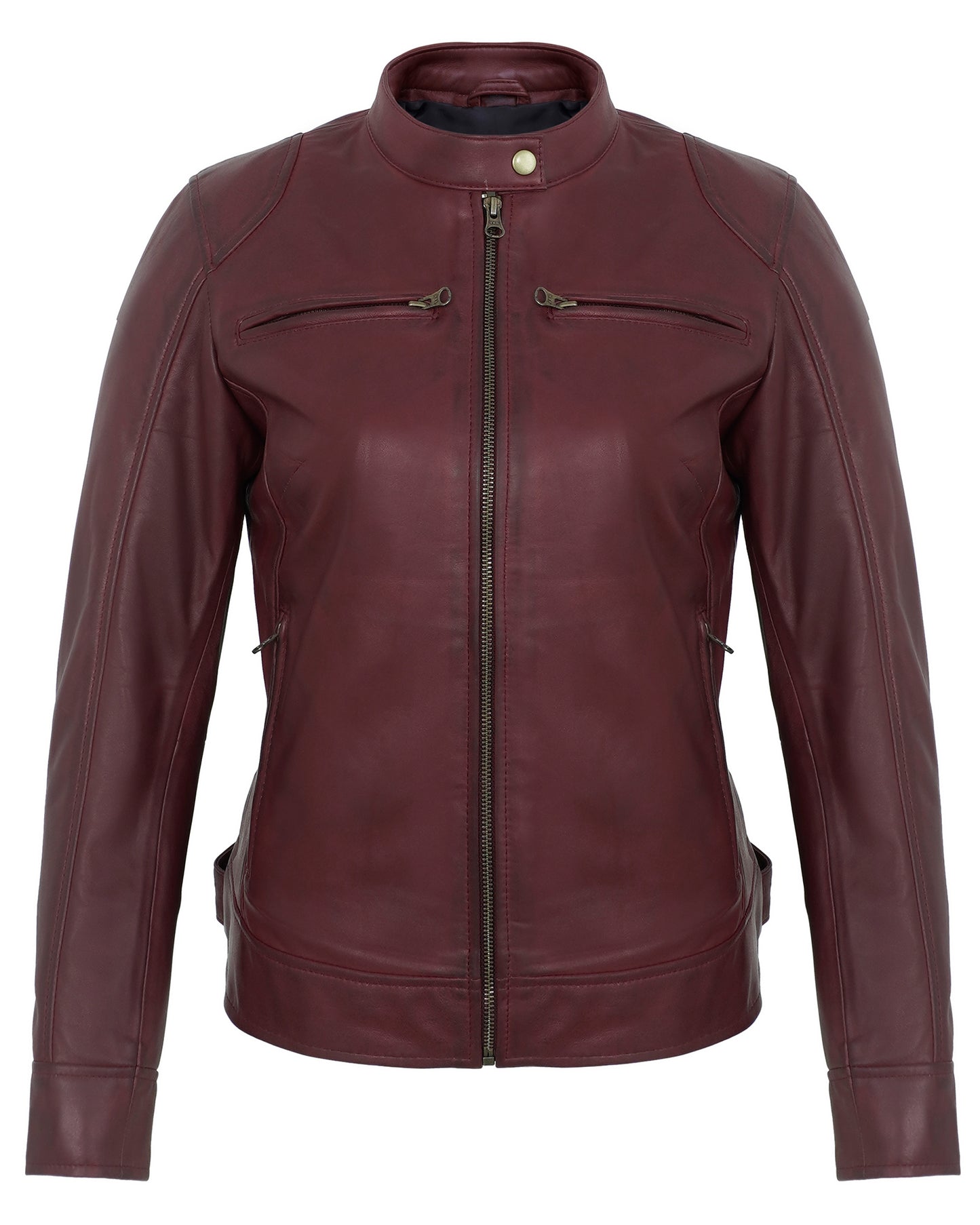 Maroon Motorcycle Leather Jacket for Women – Real Lambskin