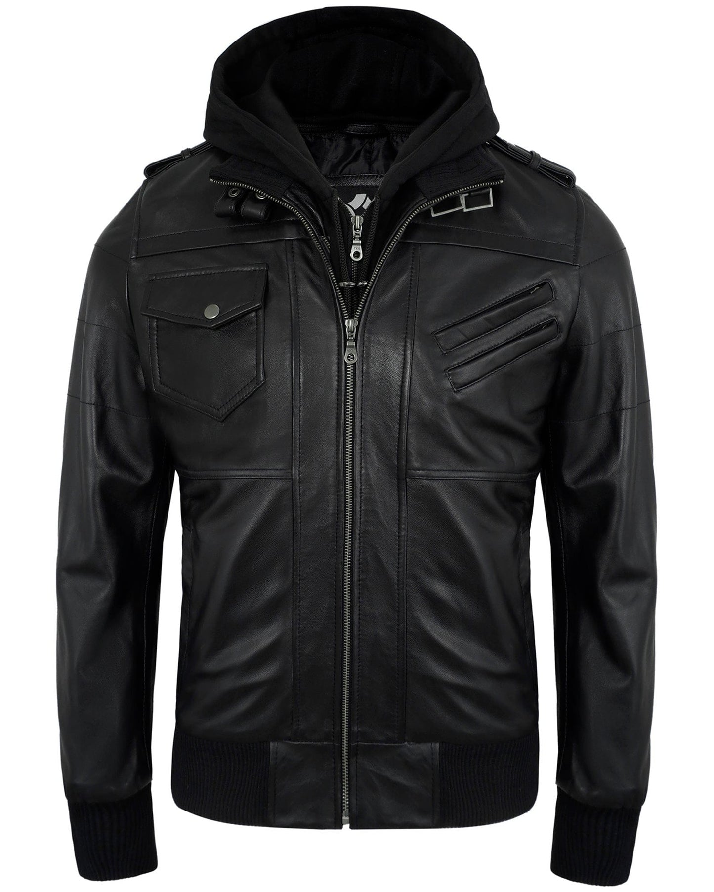 Black Hooded Leather Jackets Men – Real Lambskin with Detachable Hood