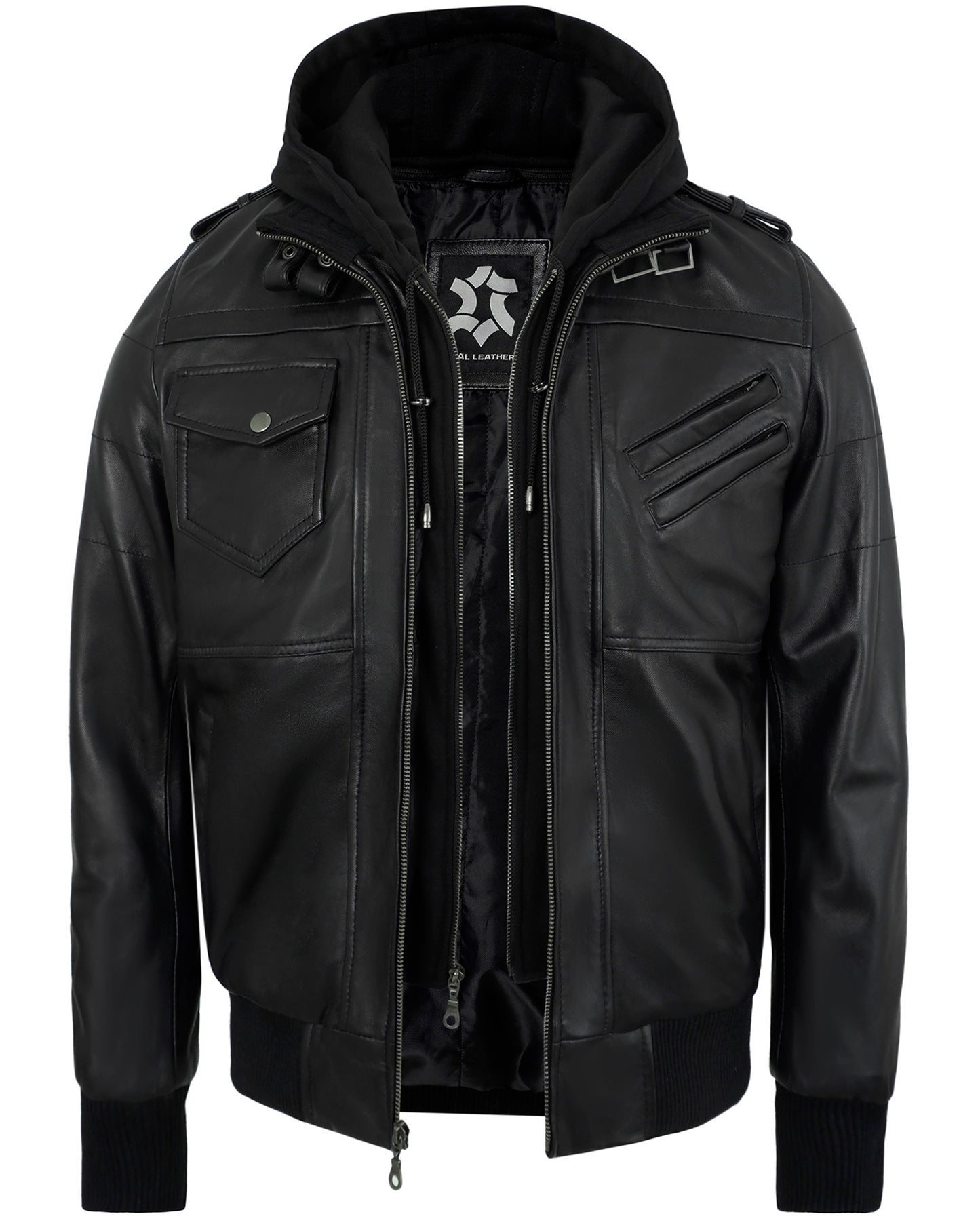 Black Hooded Leather Jackets Men – Real Lambskin with Detachable Hood
