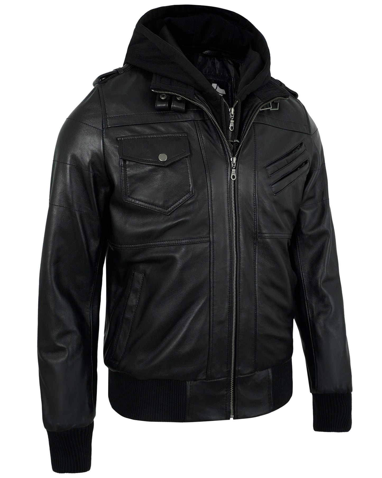 Black Hooded Leather Jackets Men – Real Lambskin with Detachable Hood
