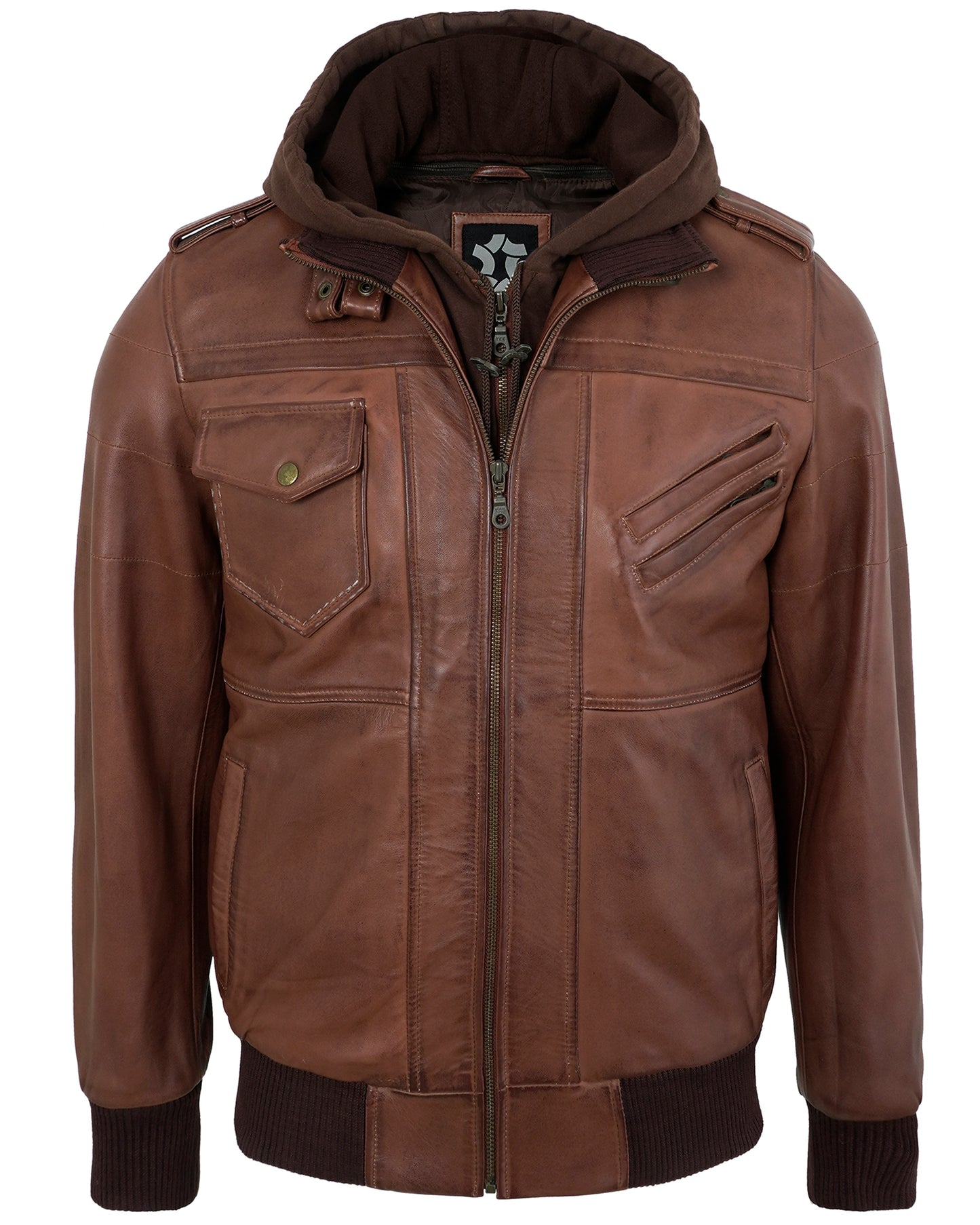 Brown Hooded Leather Jackets Men – Real Lambskin with Detachable Hood