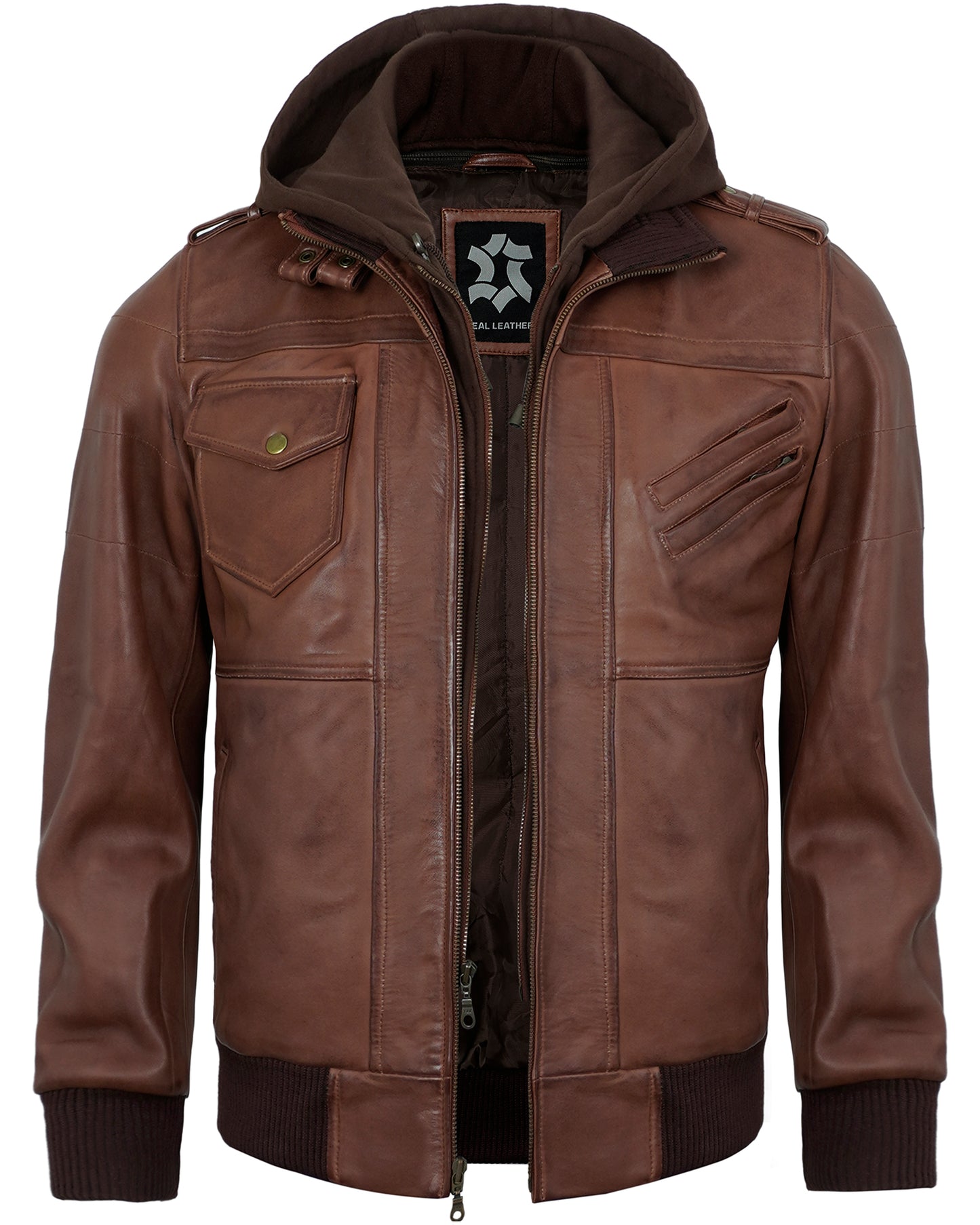 Brown Hooded Leather Jackets Men – Real Lambskin with Detachable Hood