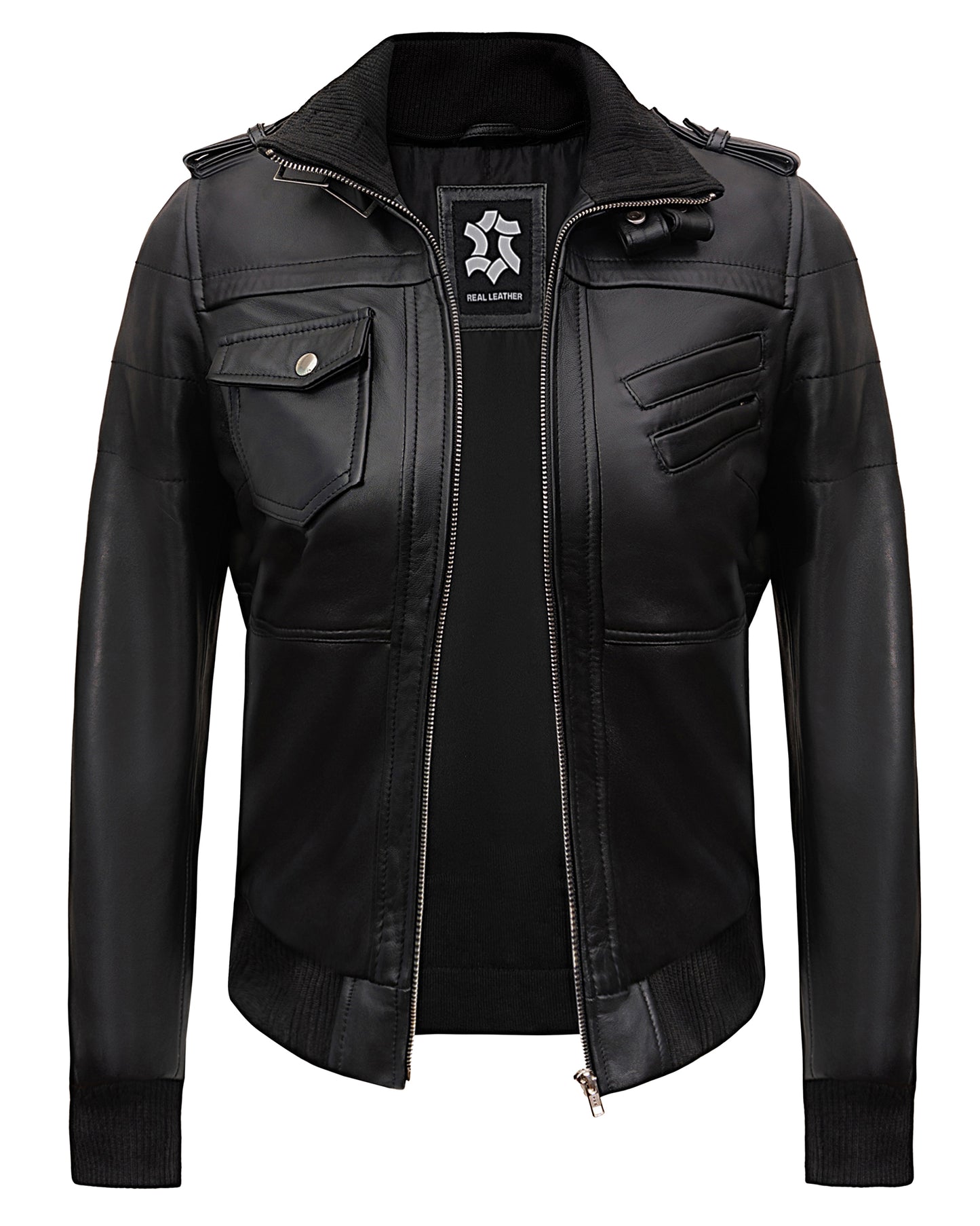 Hooded Leather Jacket for Women – Black Lambskin Cafe Racer with Hood