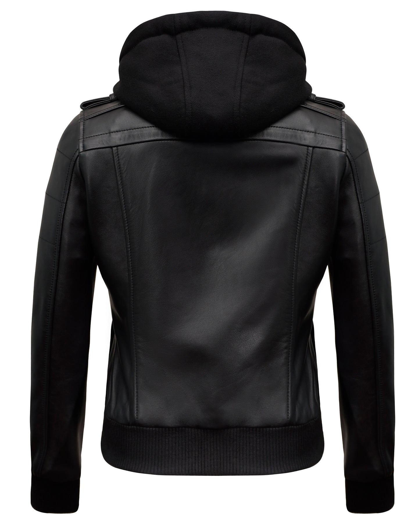Hooded Leather Jacket for Women – Black Lambskin Cafe Racer with Hood