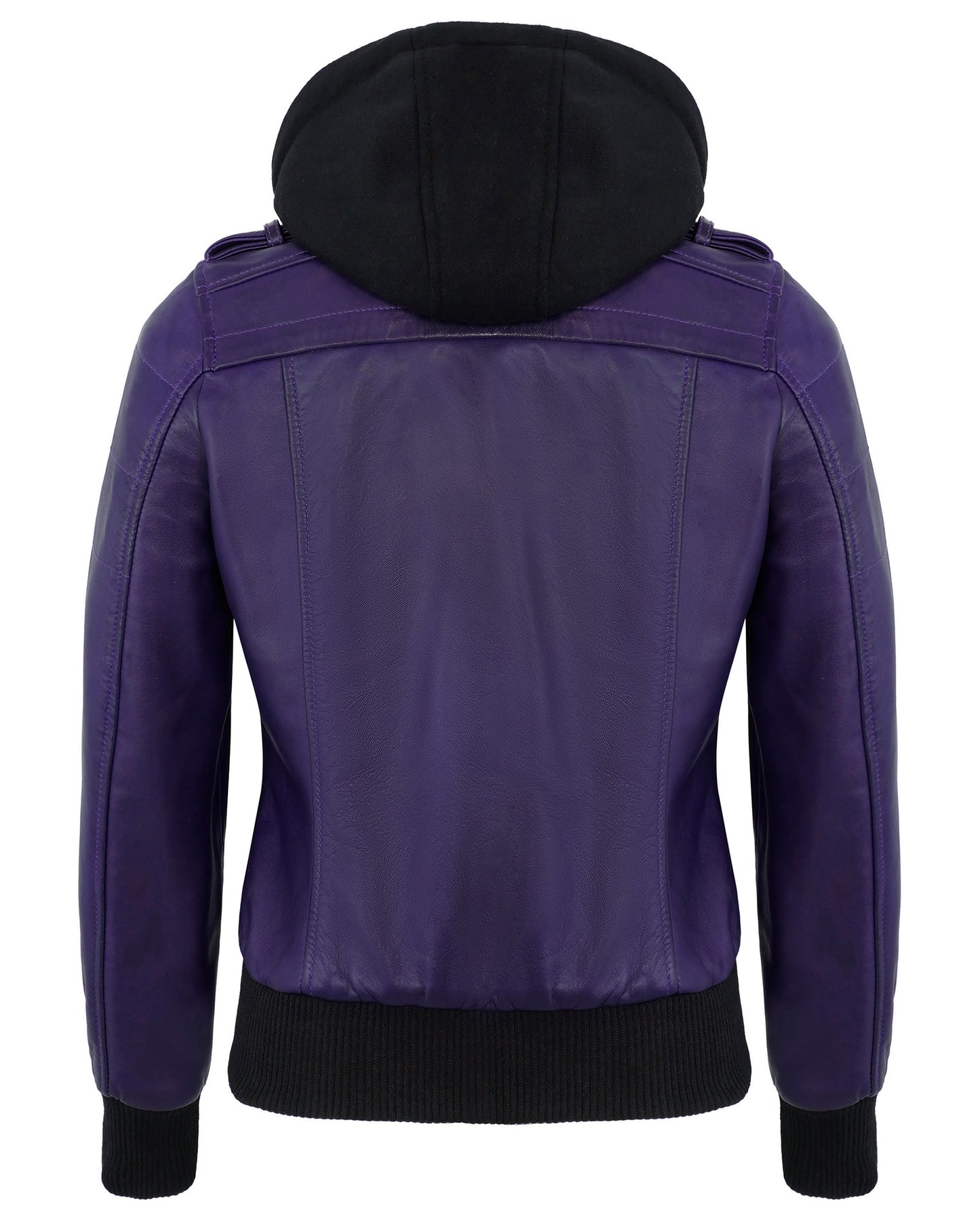 Hooded Leather Jackets for Women – Purple Real Lambskin Cafe Racer with Detachable Hood