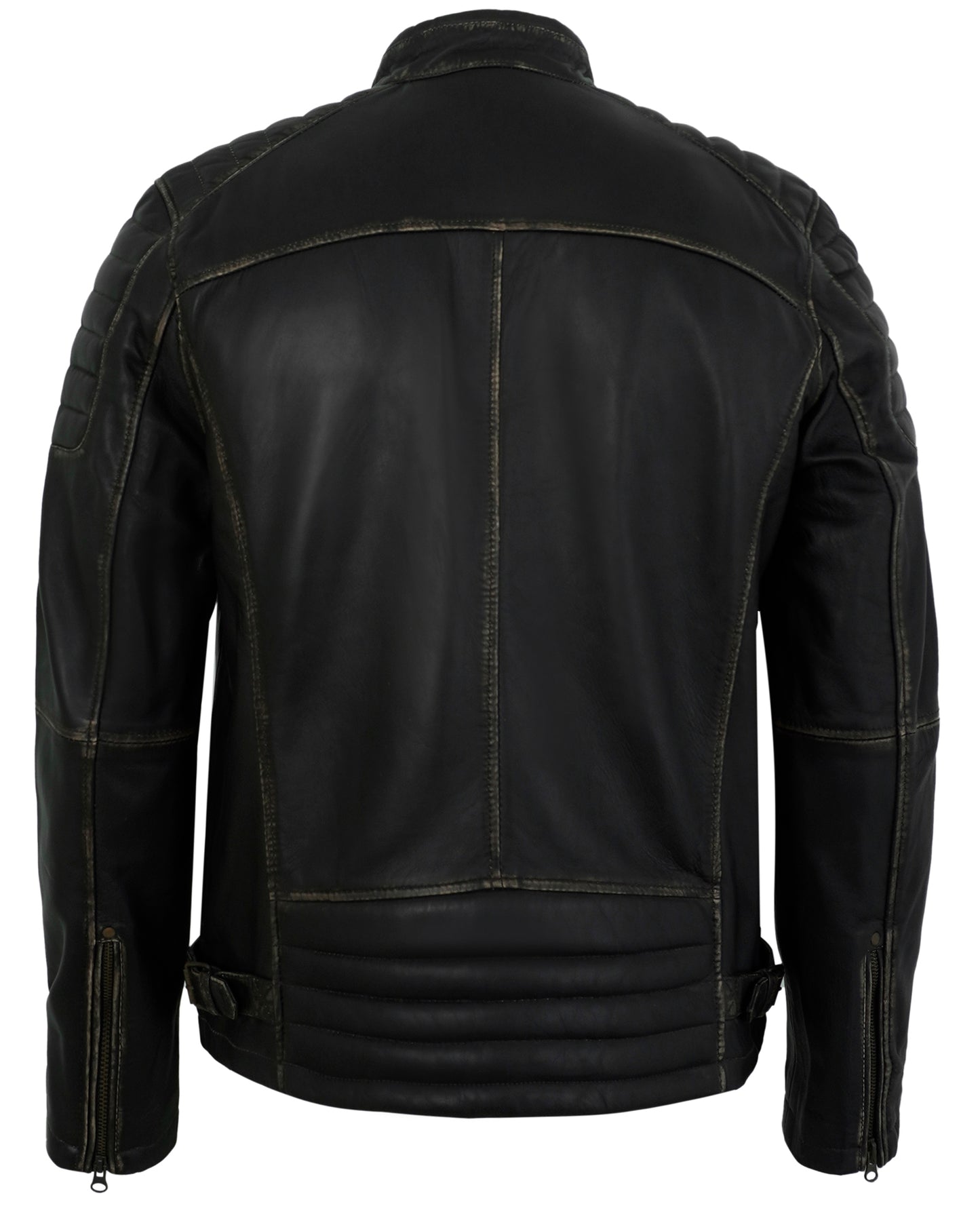 Men’s Distressed Ruboff Motorcycle Leather Jacket for Men – Quilted Shoulder