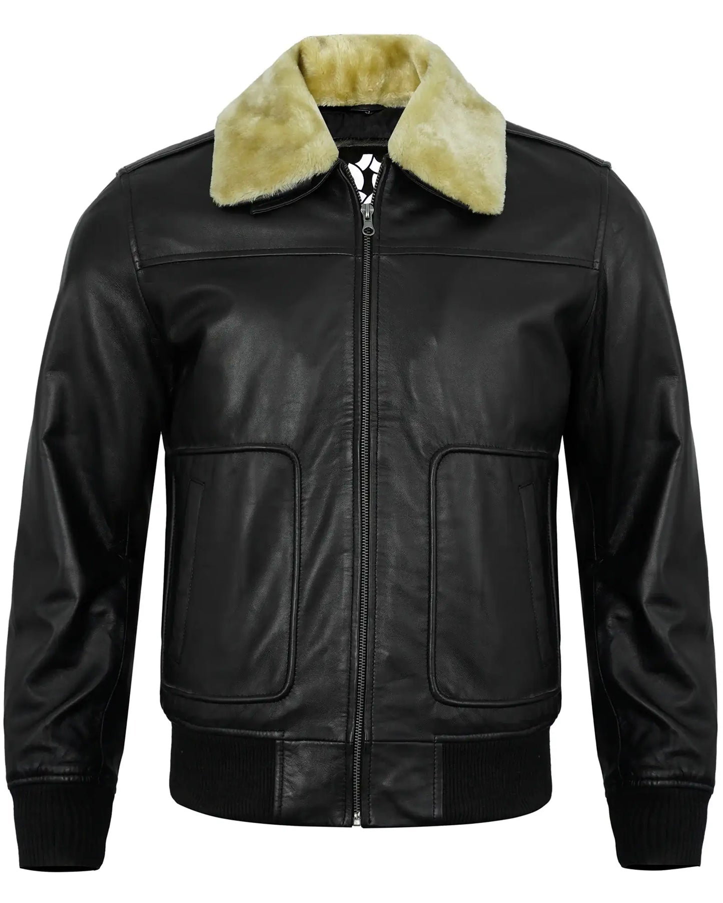 Black Shearling Leather Jacket Men's – Real Lambskin Bomber Style
