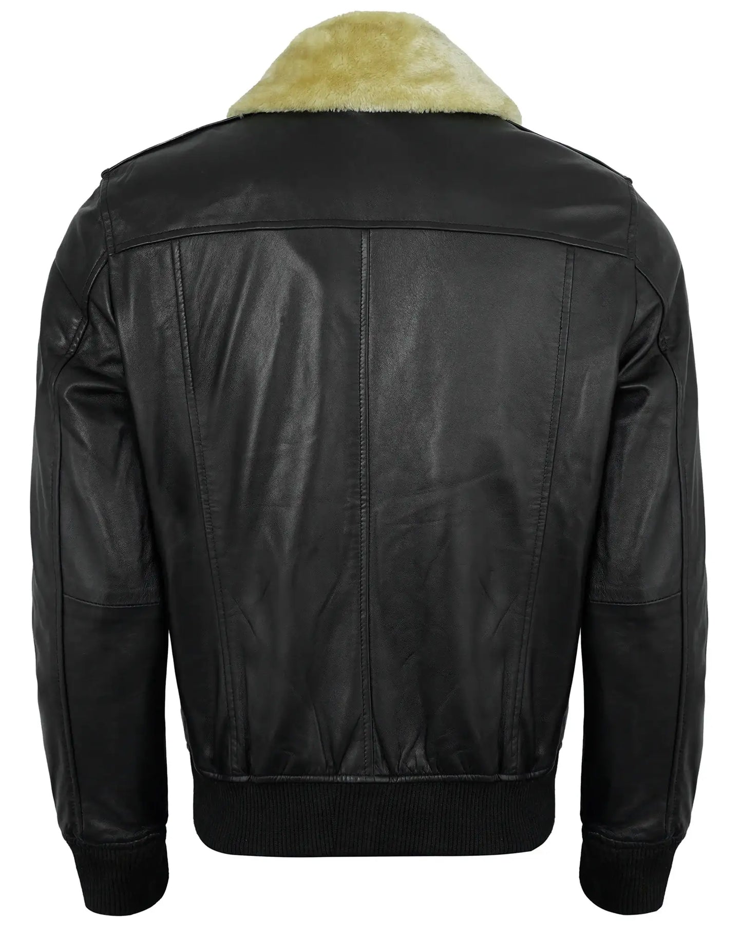 Black Shearling Leather Jacket Men's – Real Lambskin Bomber Style