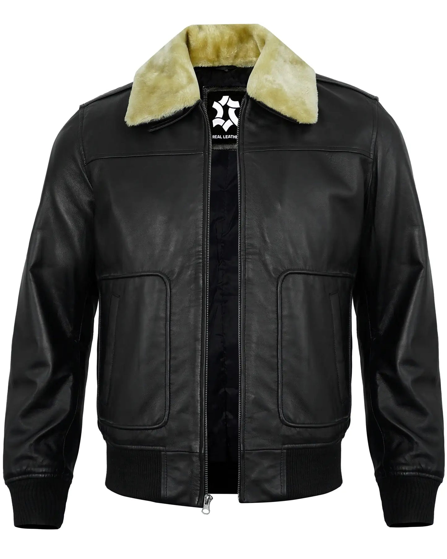 Black Shearling Leather Jacket Men's – Real Lambskin Bomber Style