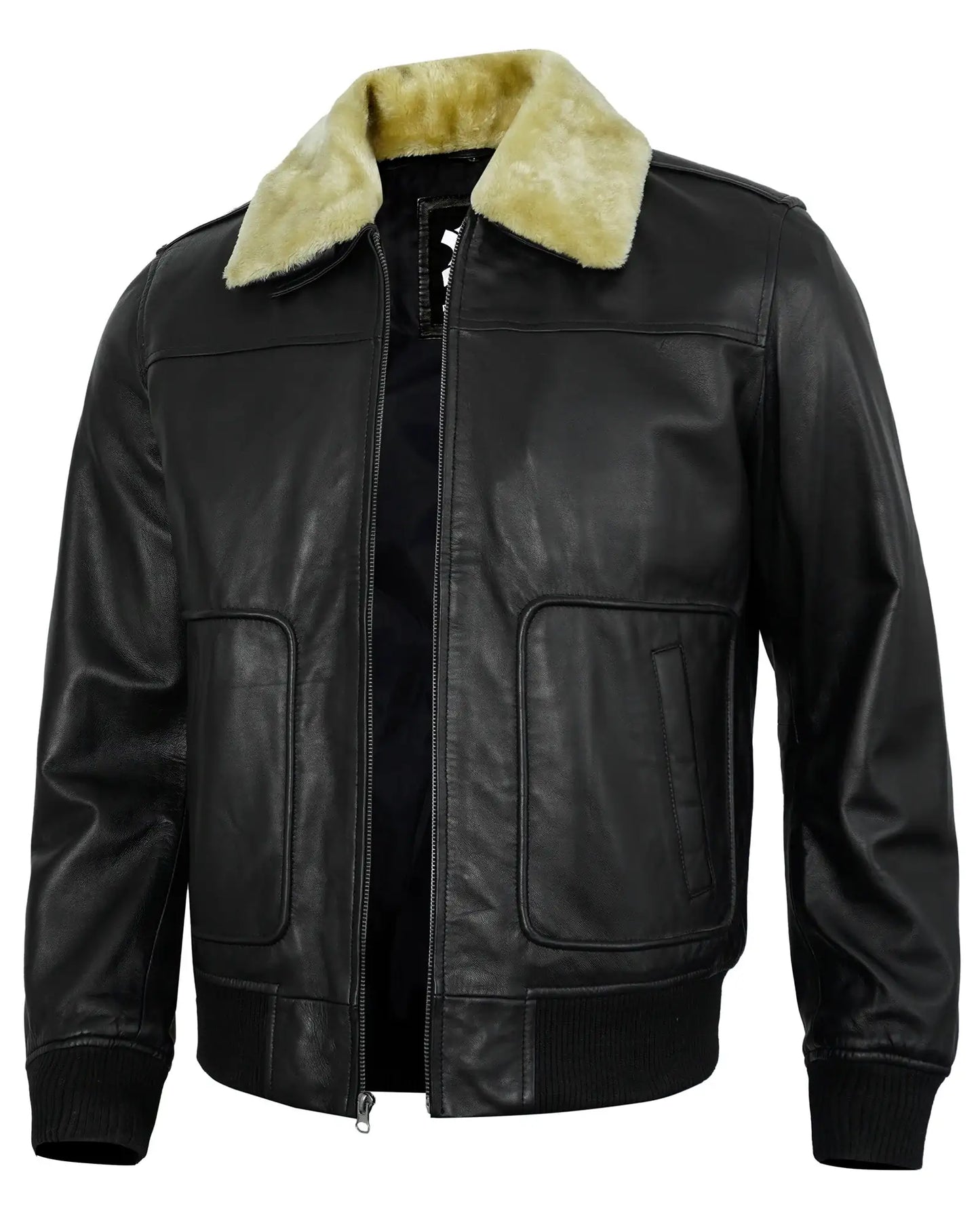 Black Shearling Leather Jacket Men's – Real Lambskin Bomber Style