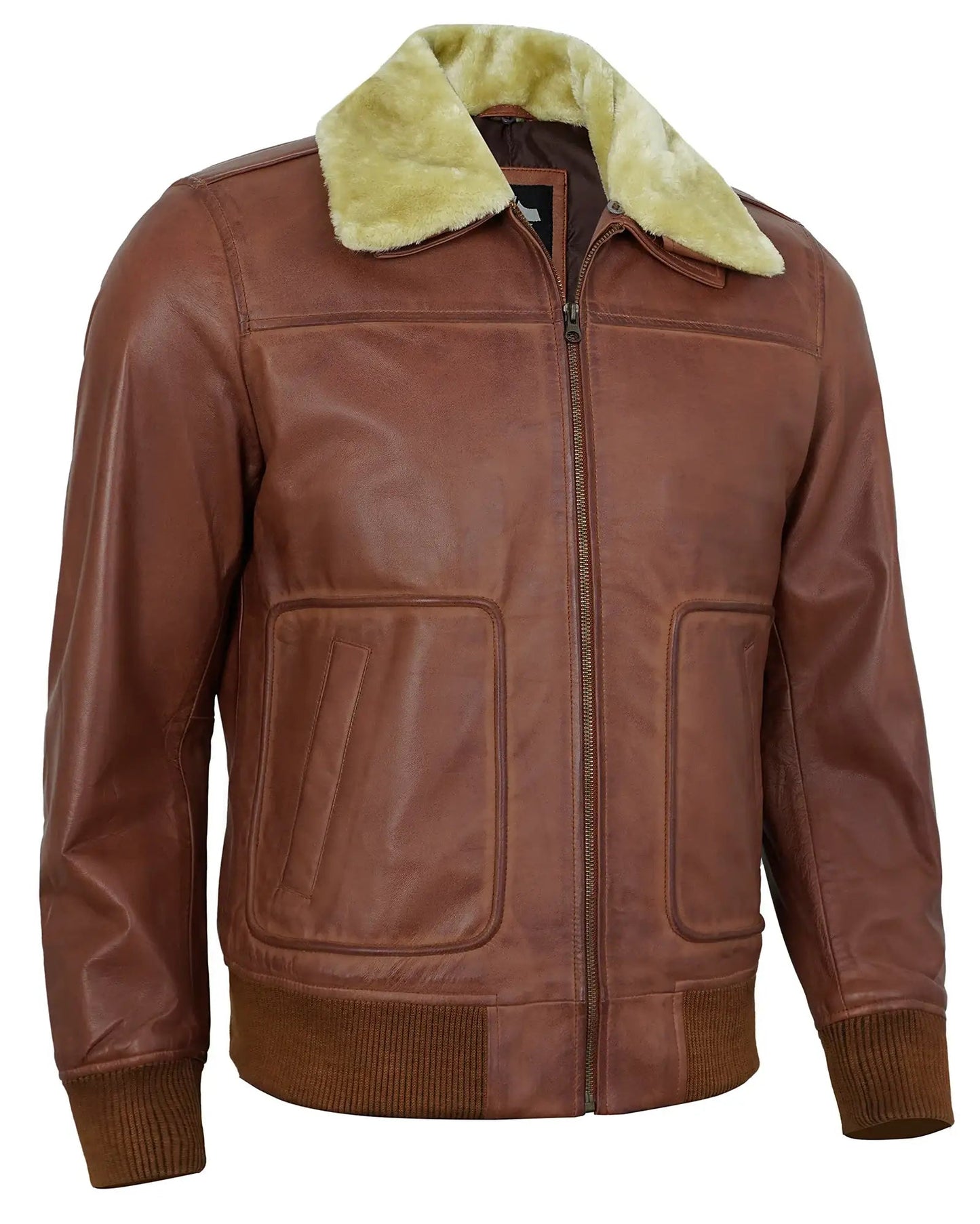 Brown Shearling Leather Jacket Men's – Real Lambskin Bomber Style