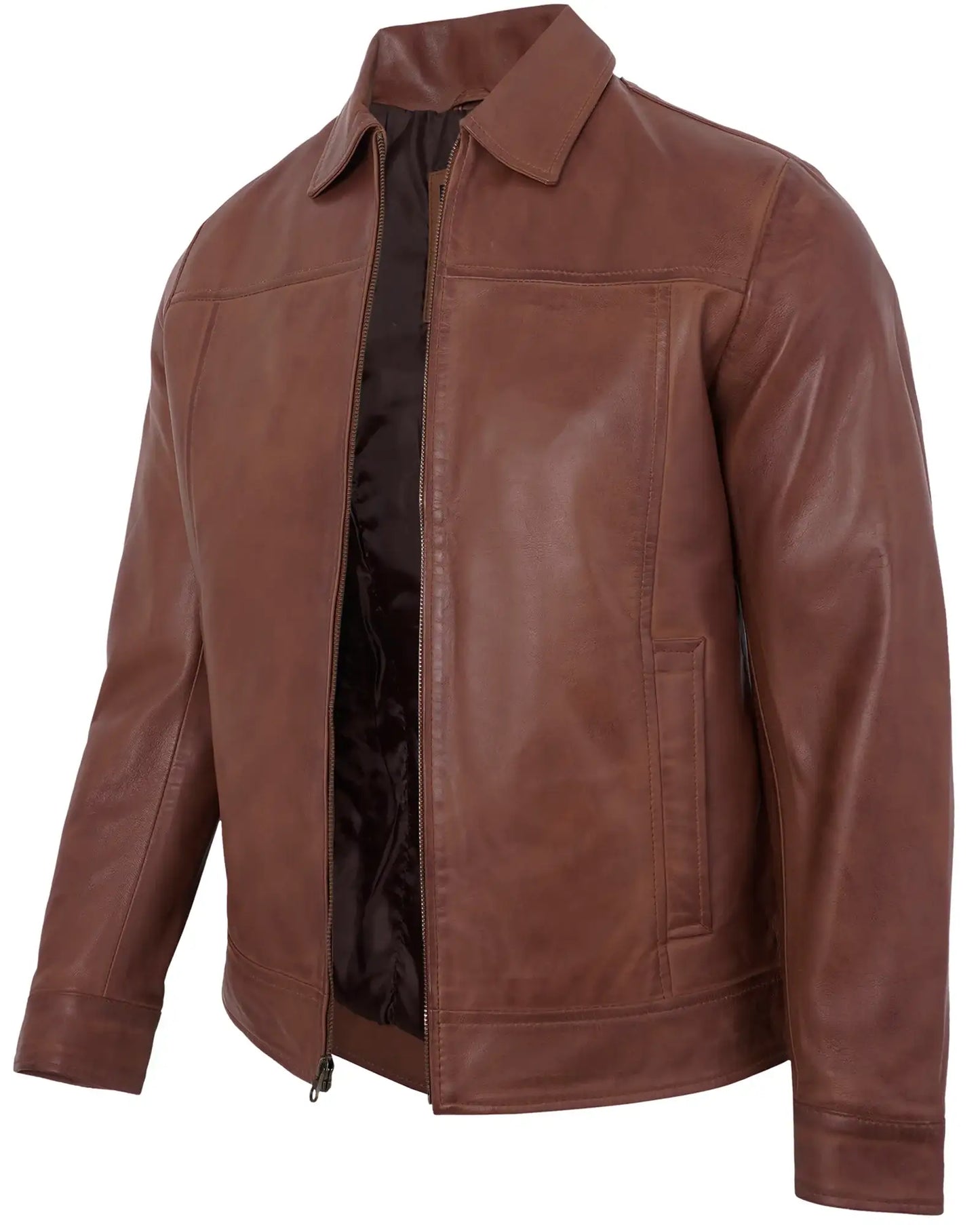 Brown Men’s Motorcycle Leather Jackets – Real Lambskin Classic Turn Down Collar