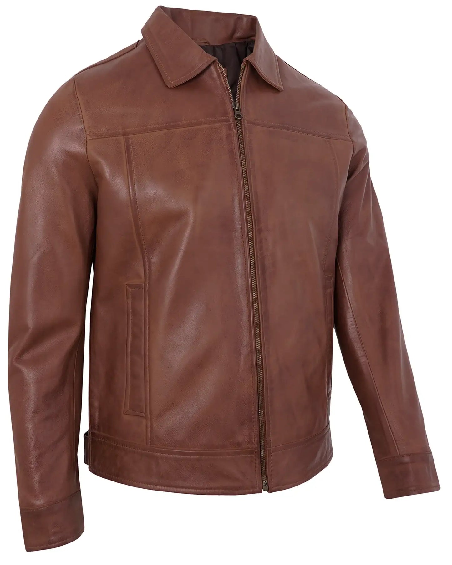 Brown Men’s Motorcycle Leather Jackets – Real Lambskin Classic Turn Down Collar