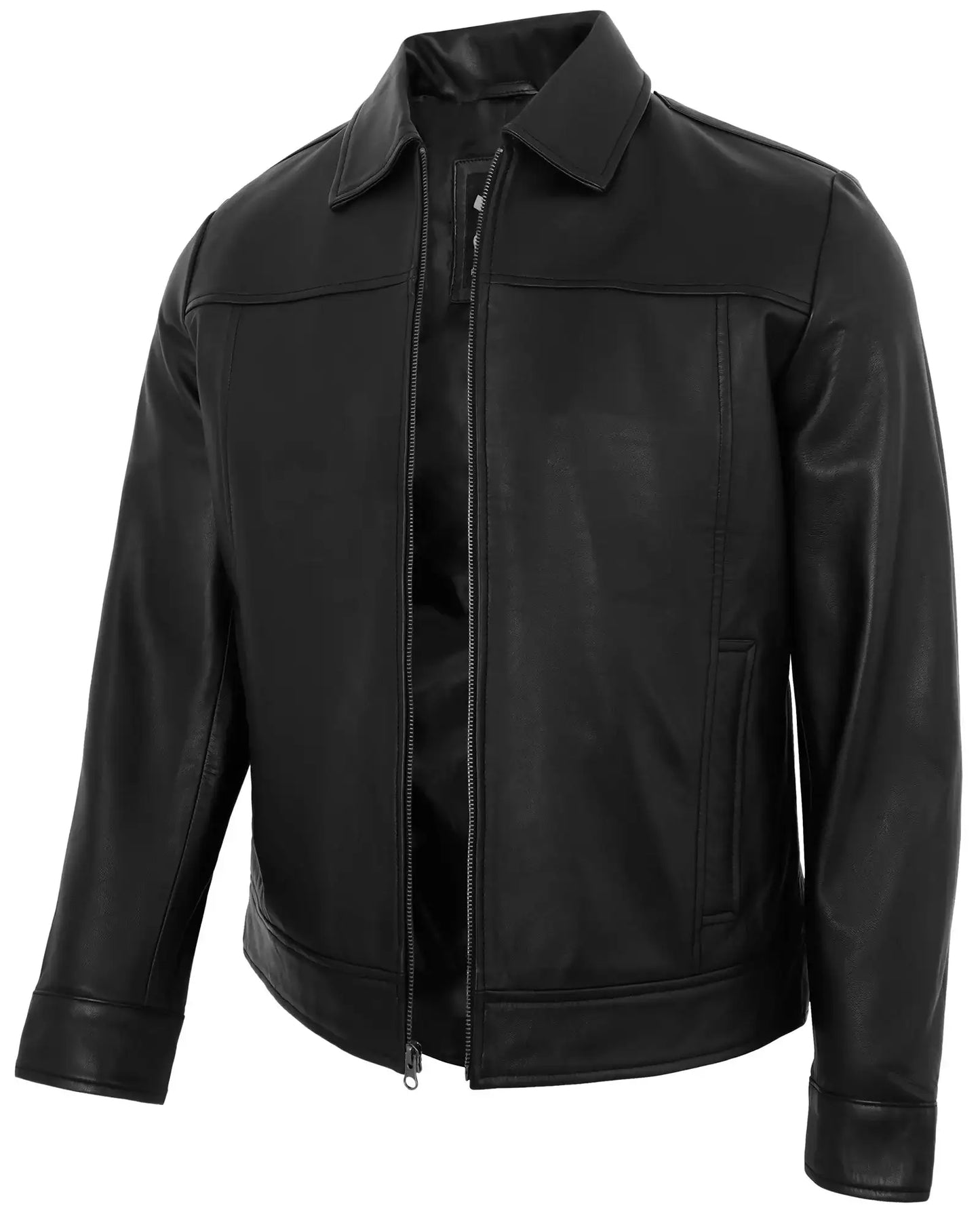 Black Men’s Motorcycle Leather Jacket – Real Lambskin Turn Down Collar