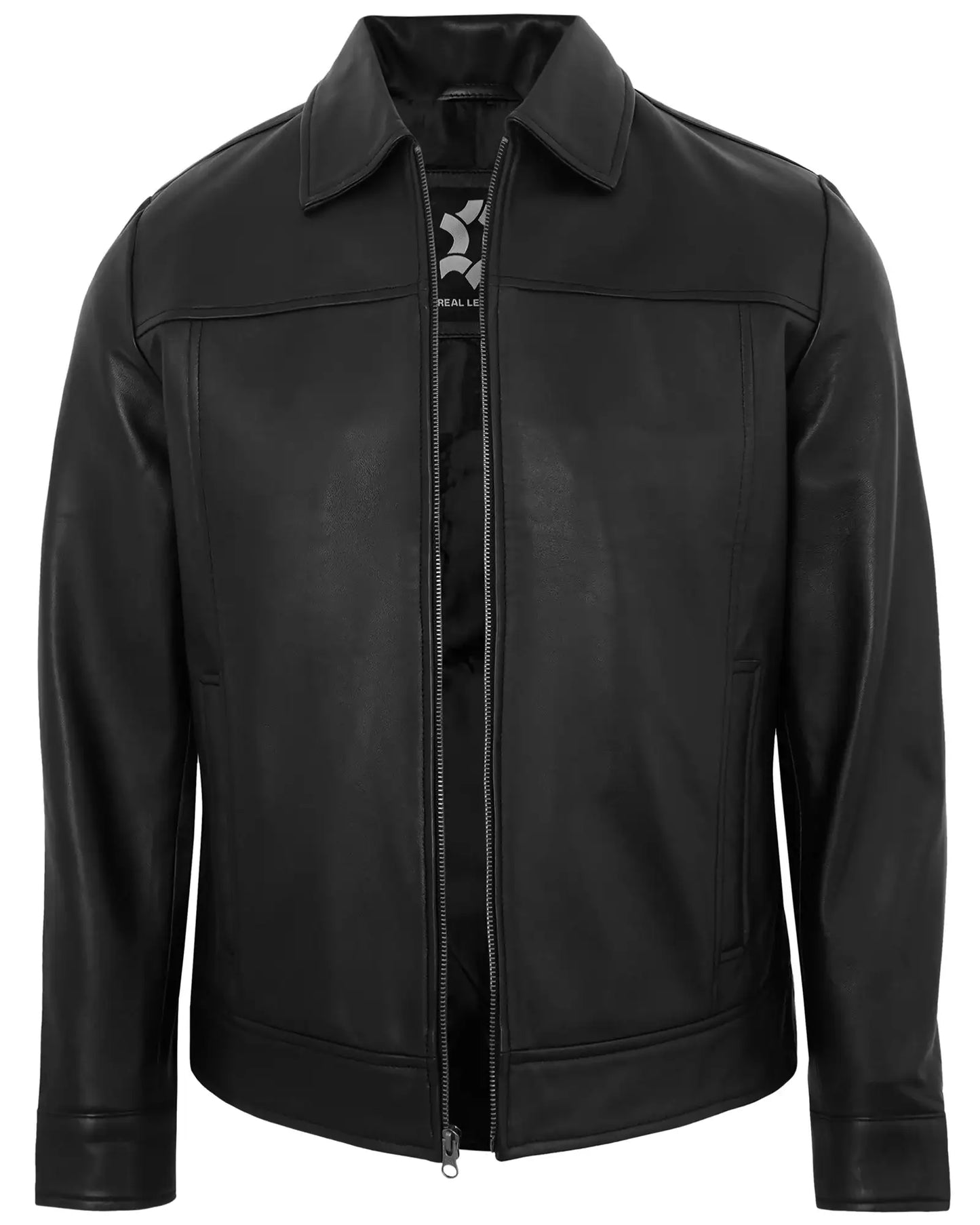Black Men’s Motorcycle Leather Jacket – Real Lambskin Turn Down Collar