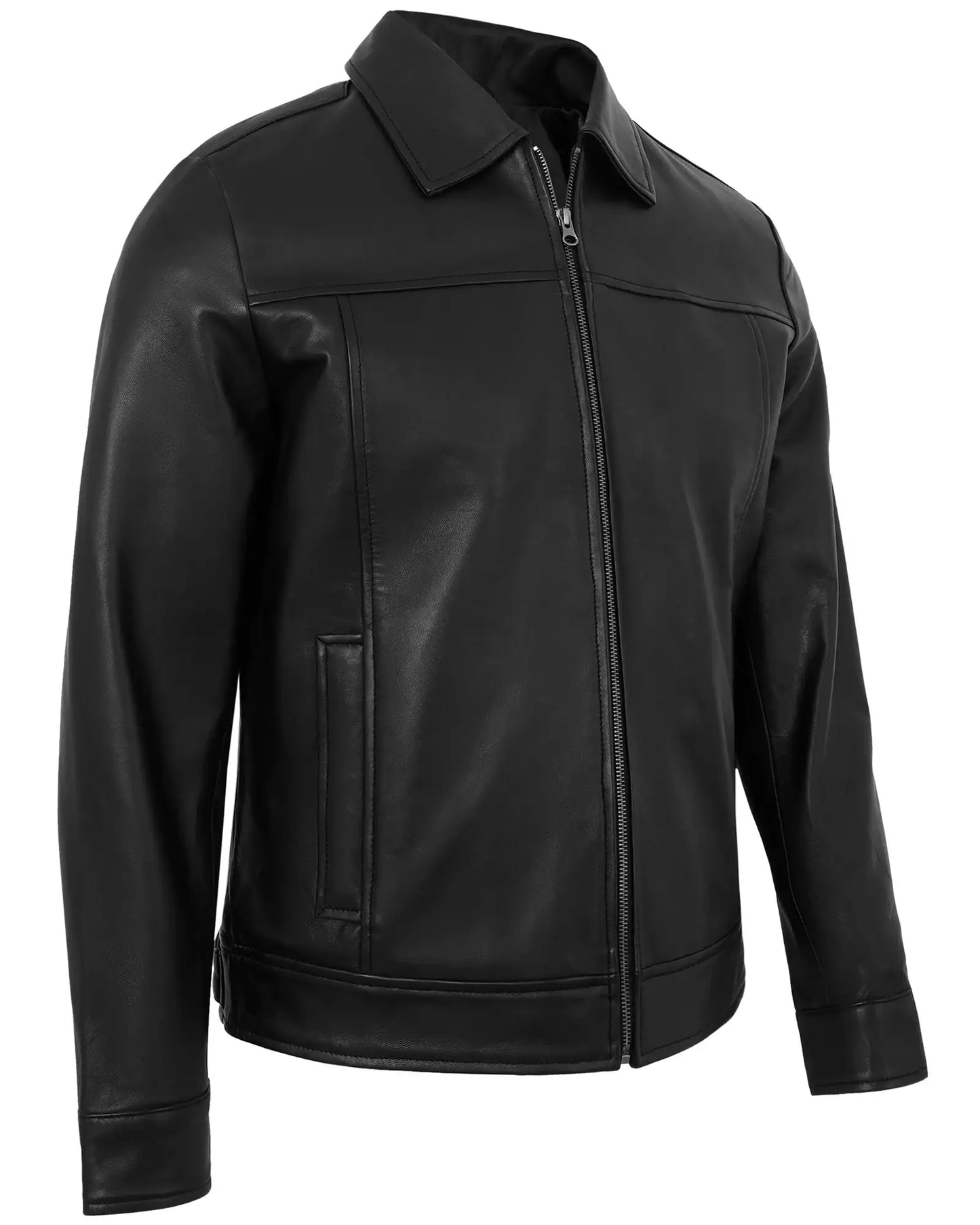 Black Men’s Motorcycle Leather Jacket – Real Lambskin Turn Down Collar