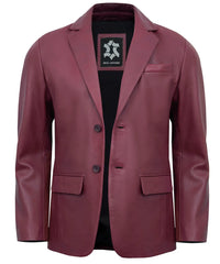 maroon-leather-blazer-men