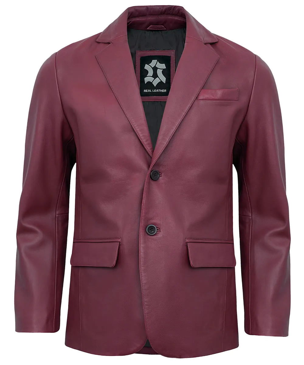 maroon-leather-blazer-men