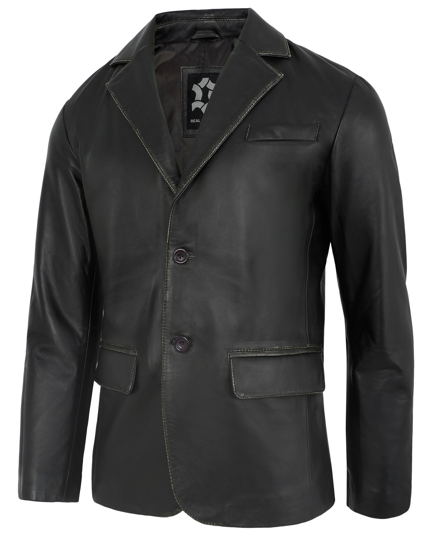 Black Ruboff Leather Blazer Men – Casual 2 Button Real Lambskin Jacket