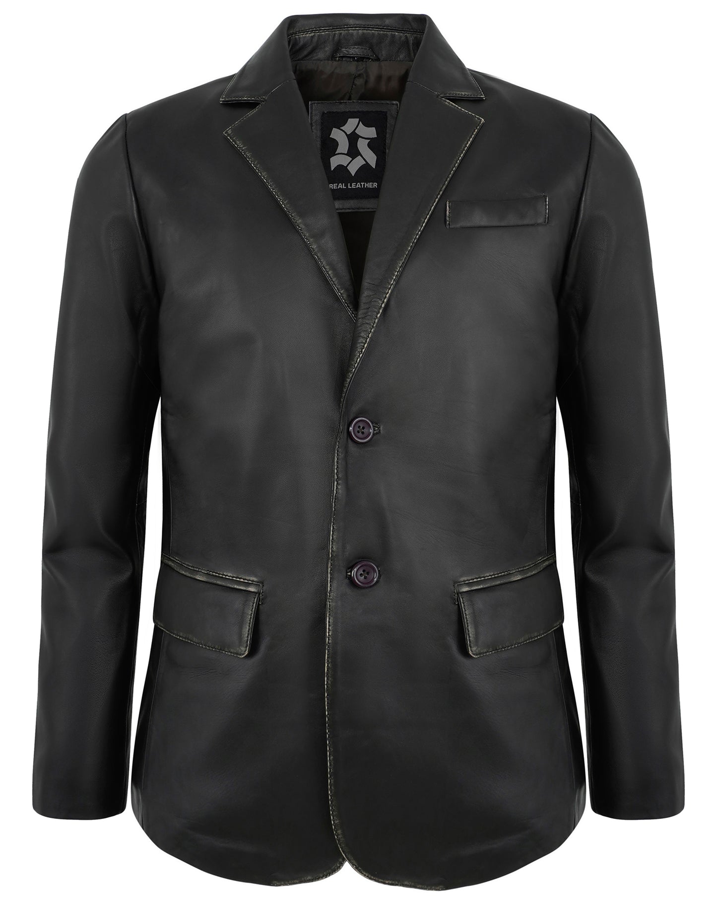 Black Ruboff Leather Blazer Men – Casual 2 Button Real Lambskin Jacket