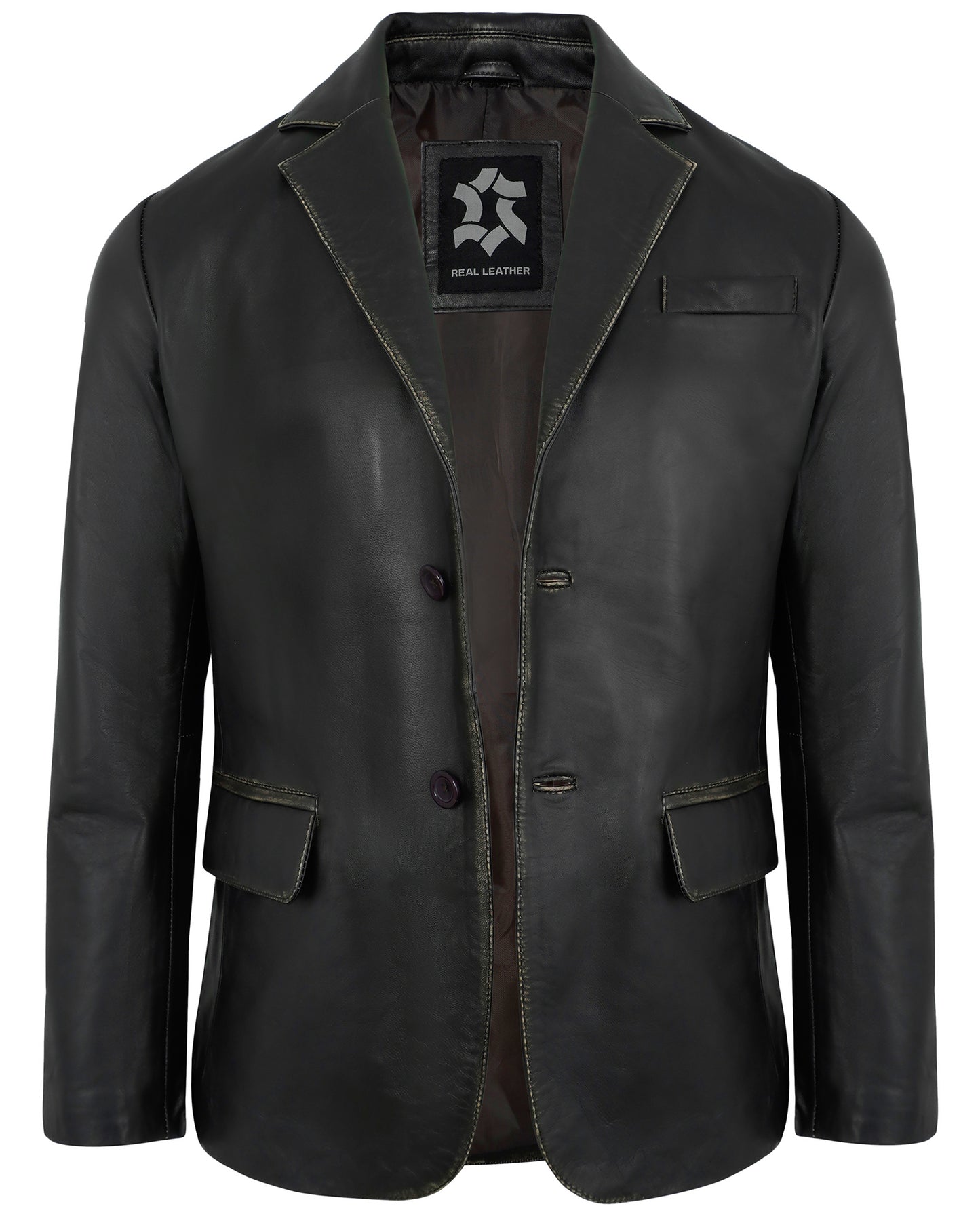 Black Ruboff Leather Blazer Men – Casual 2 Button Real Lambskin Jacket