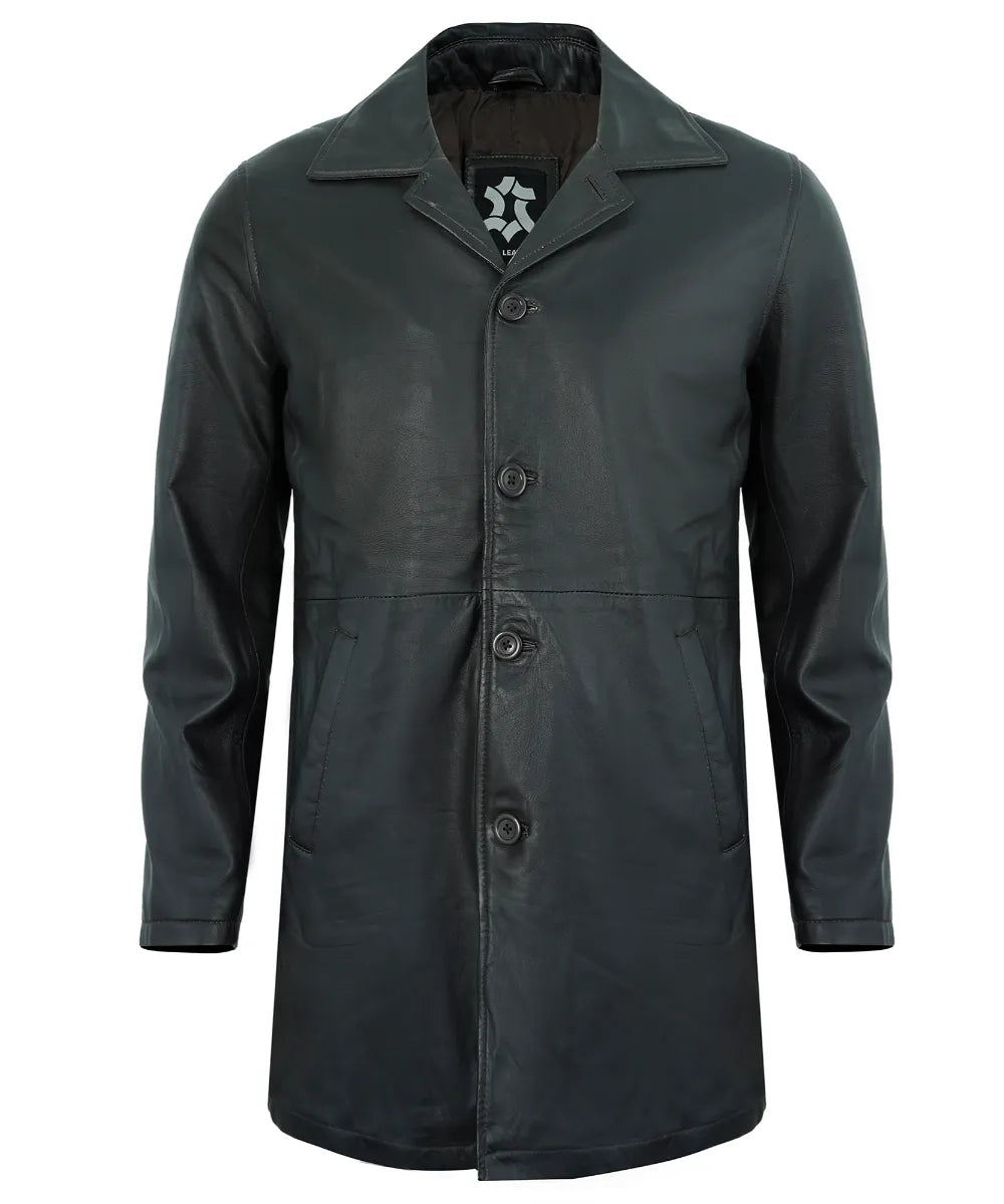 Black Ruboff Leather Car Coat Men