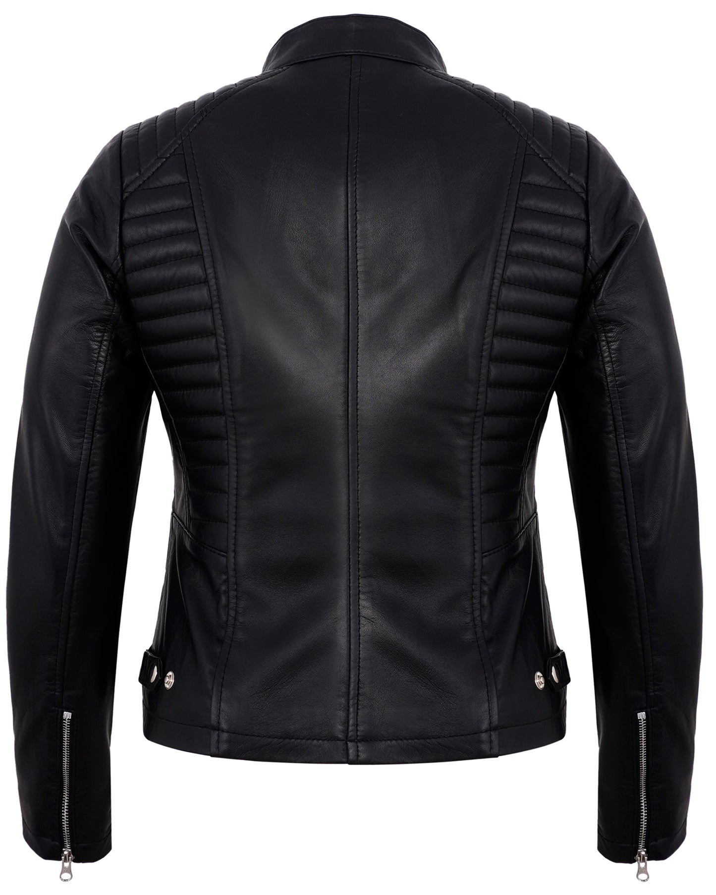 Black Women’s Cafe Racer Motorcycle Jacket – Real Lambskin Leather