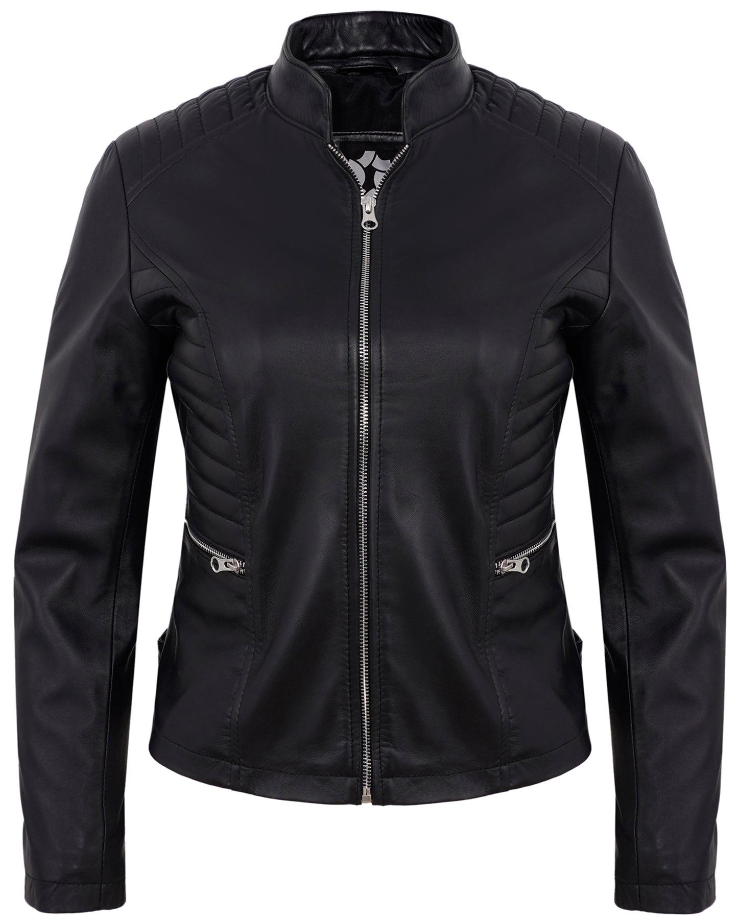 Black Women’s Cafe Racer Motorcycle Jacket – Real Lambskin Leather
