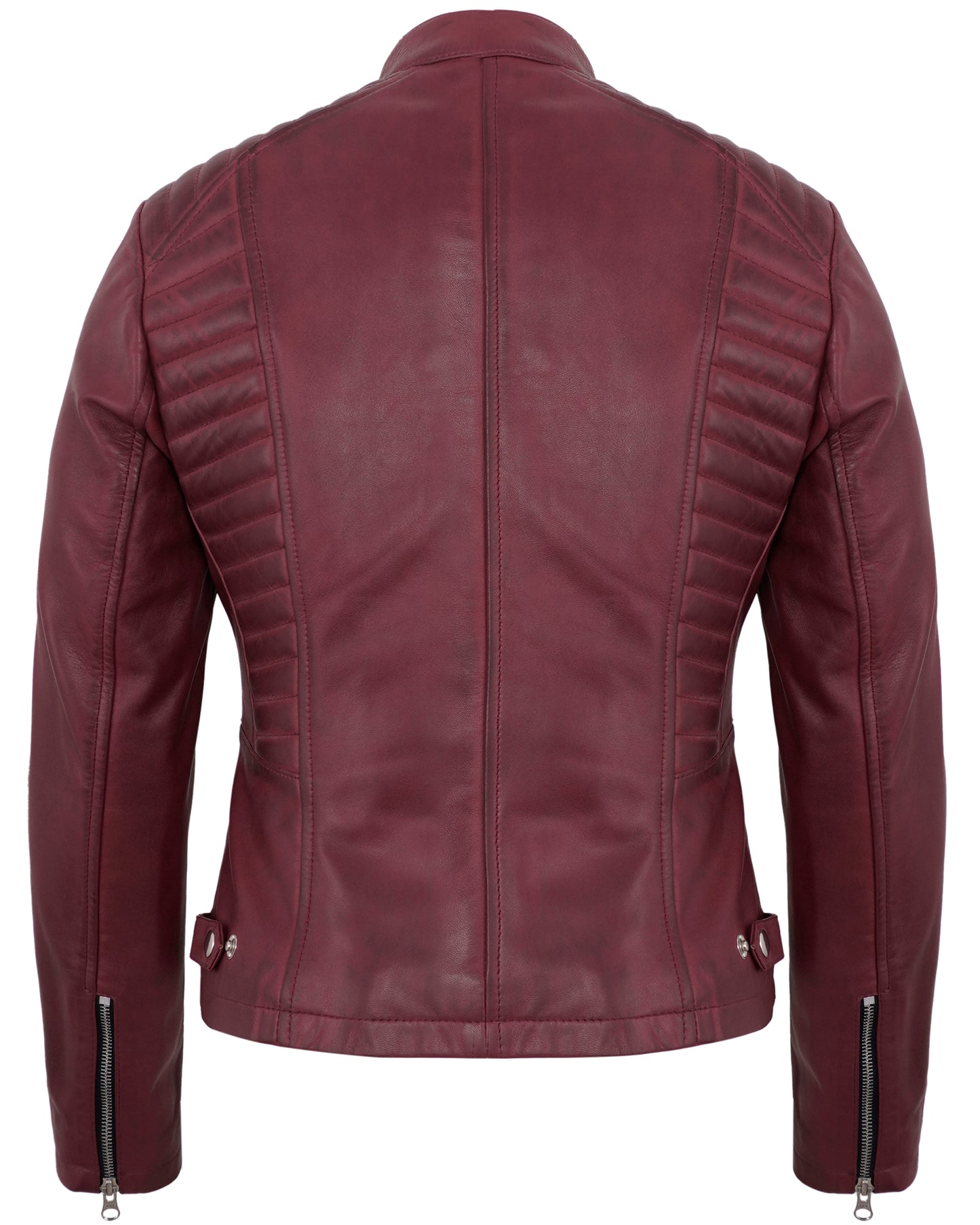 Maroon Women’s Cafe Racer Motorcycle Jacket – Real Lambskin Leather