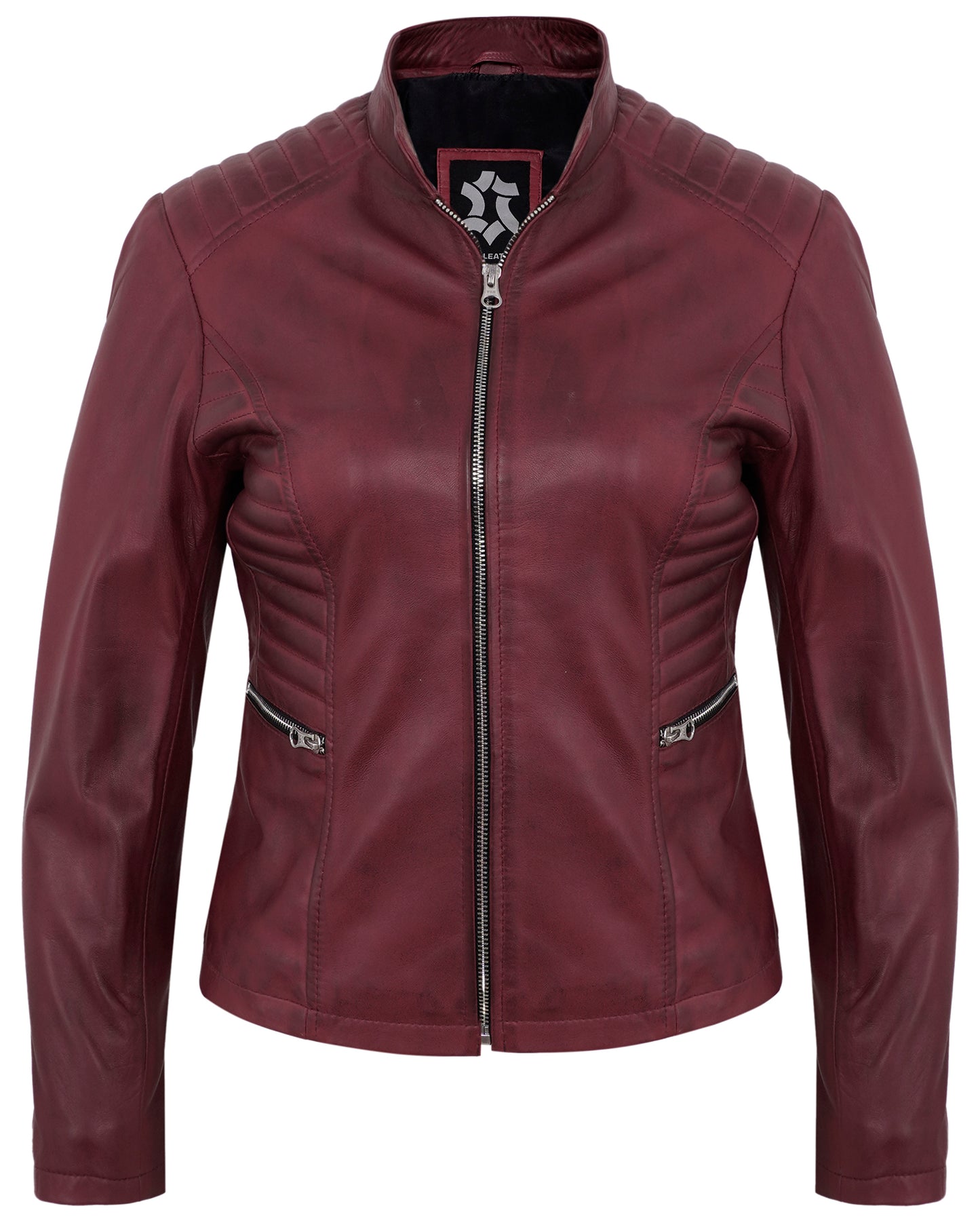 Maroon Women’s Cafe Racer Motorcycle Jacket – Real Lambskin Leather