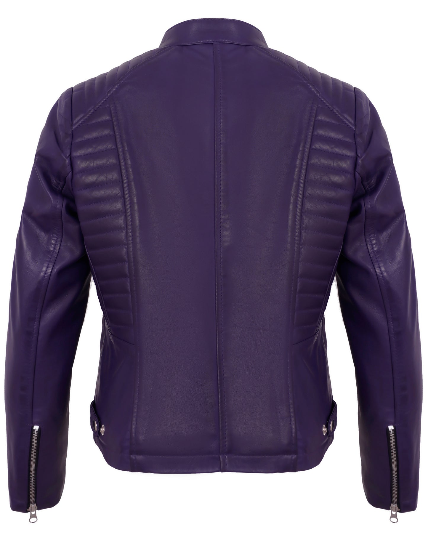 Purple Women’s Cafe Racer Motorcycle Jacket – Real Lambskin Quilted Style
