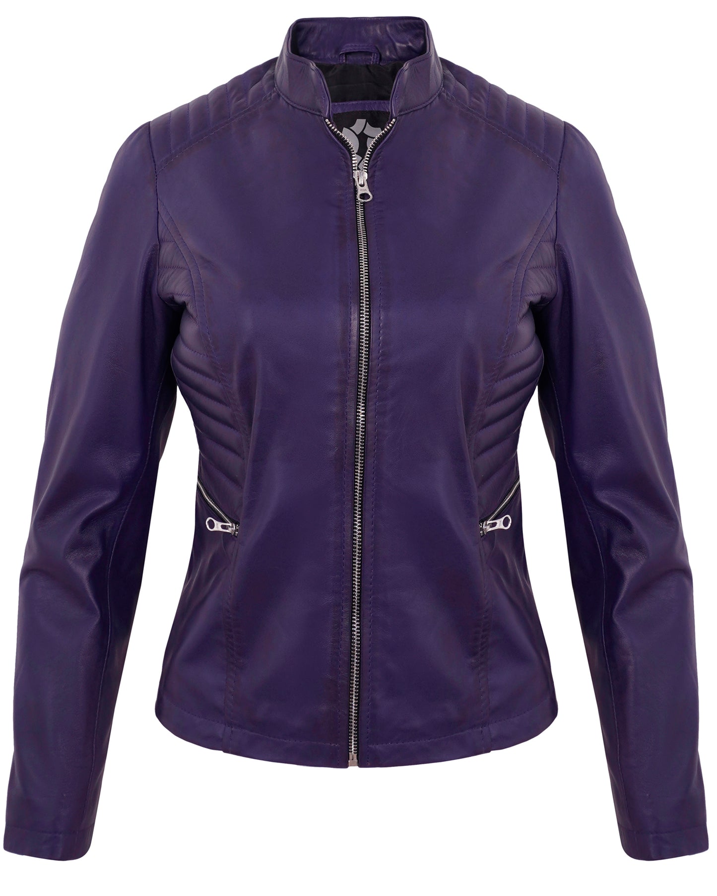Purple Women’s Cafe Racer Motorcycle Jacket – Real Lambskin Quilted Style