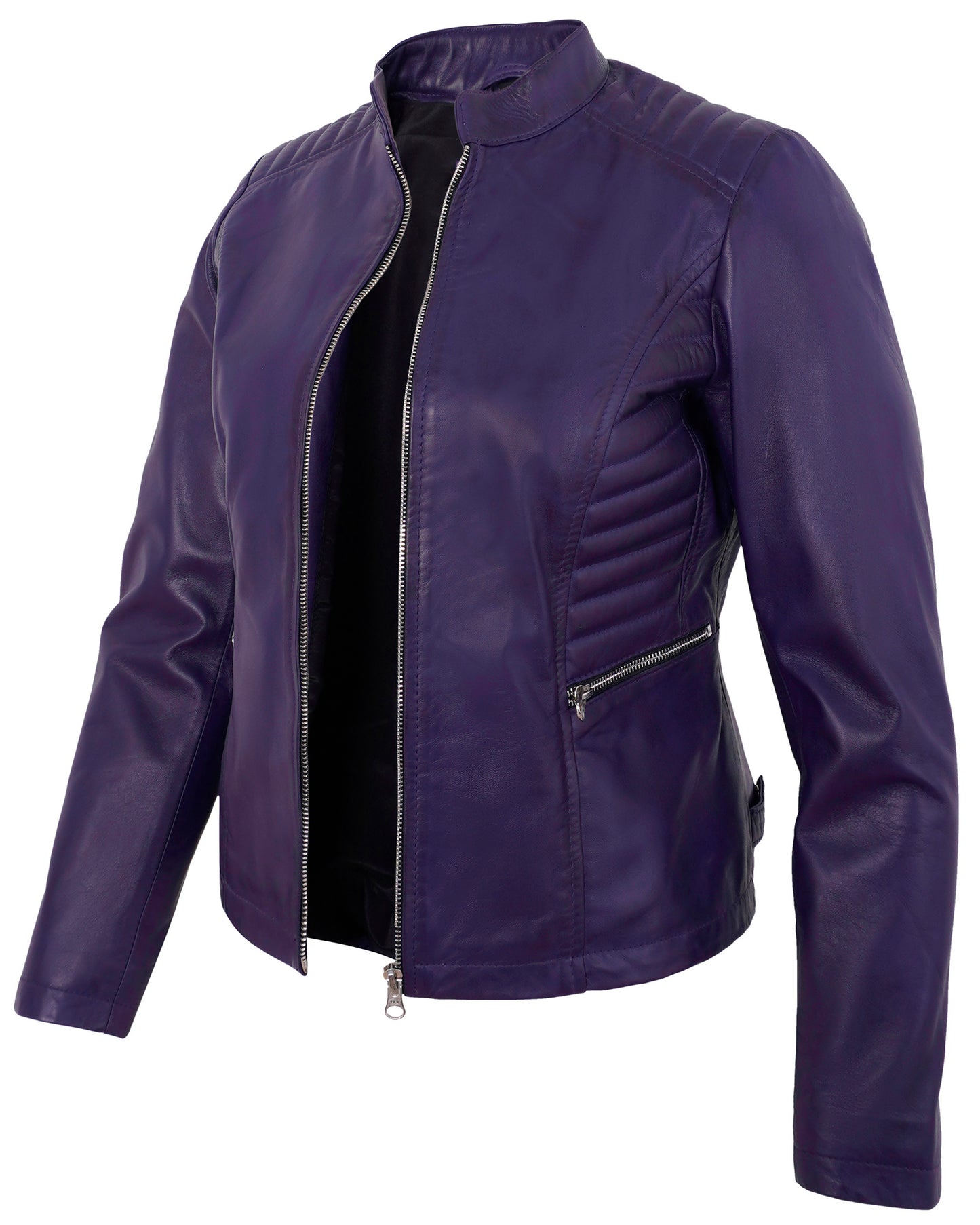 Purple Women’s Cafe Racer Motorcycle Jacket – Real Lambskin Quilted Style