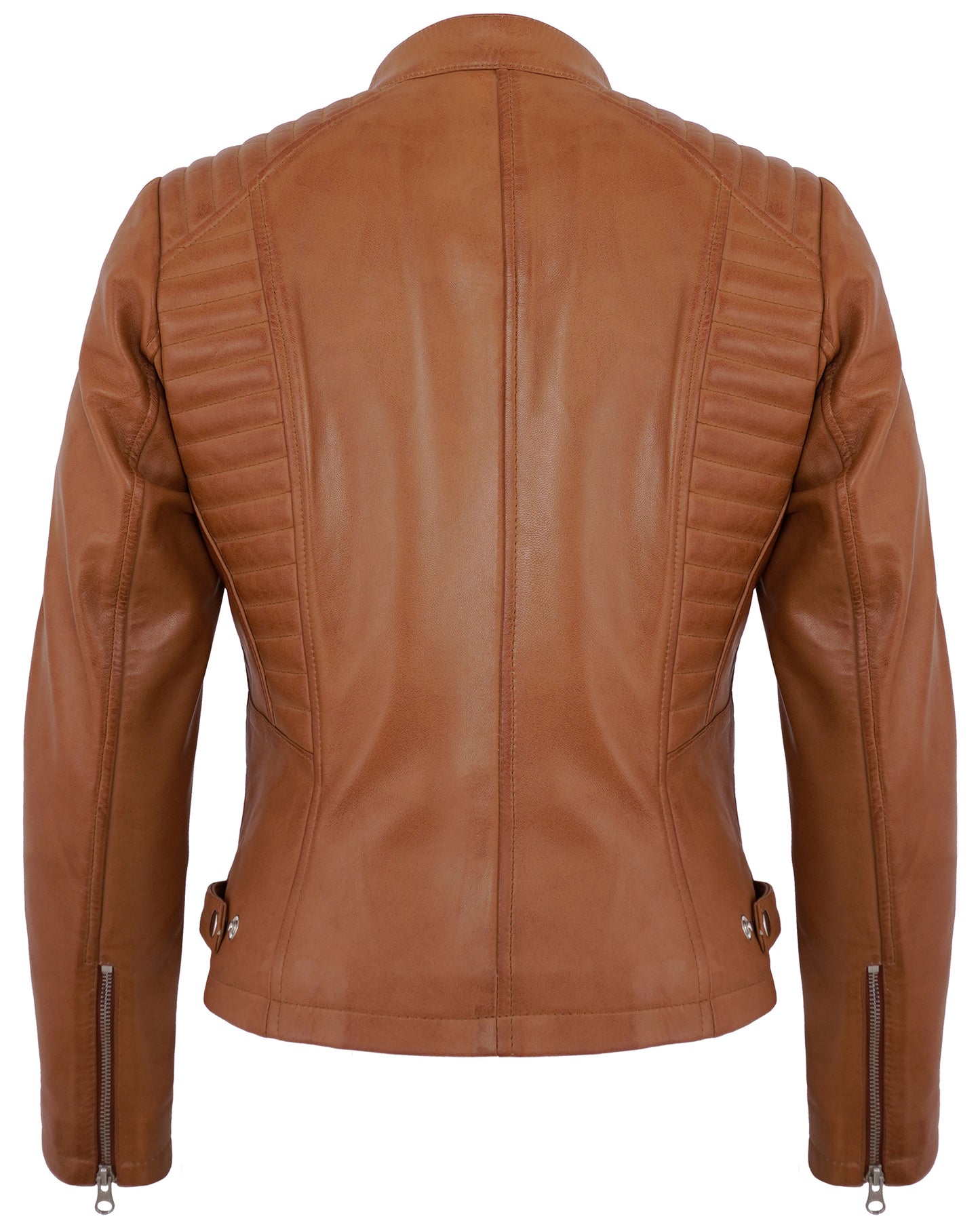 Tan Women’s Cafe Racer Motorcycle Jacket – Real Lambskin Stylish Biker