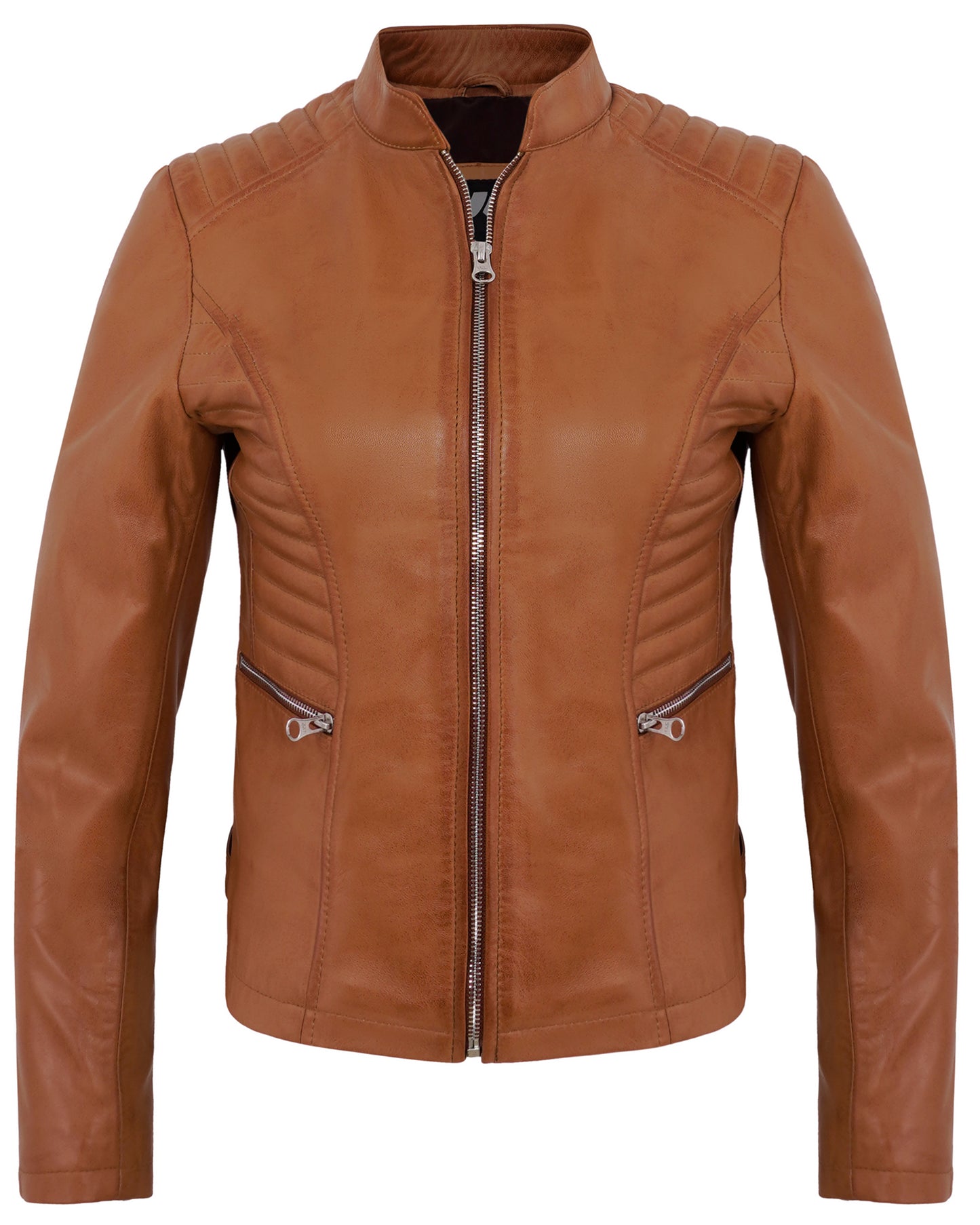 Tan Women’s Cafe Racer Motorcycle Jacket – Real Lambskin Stylish Biker
