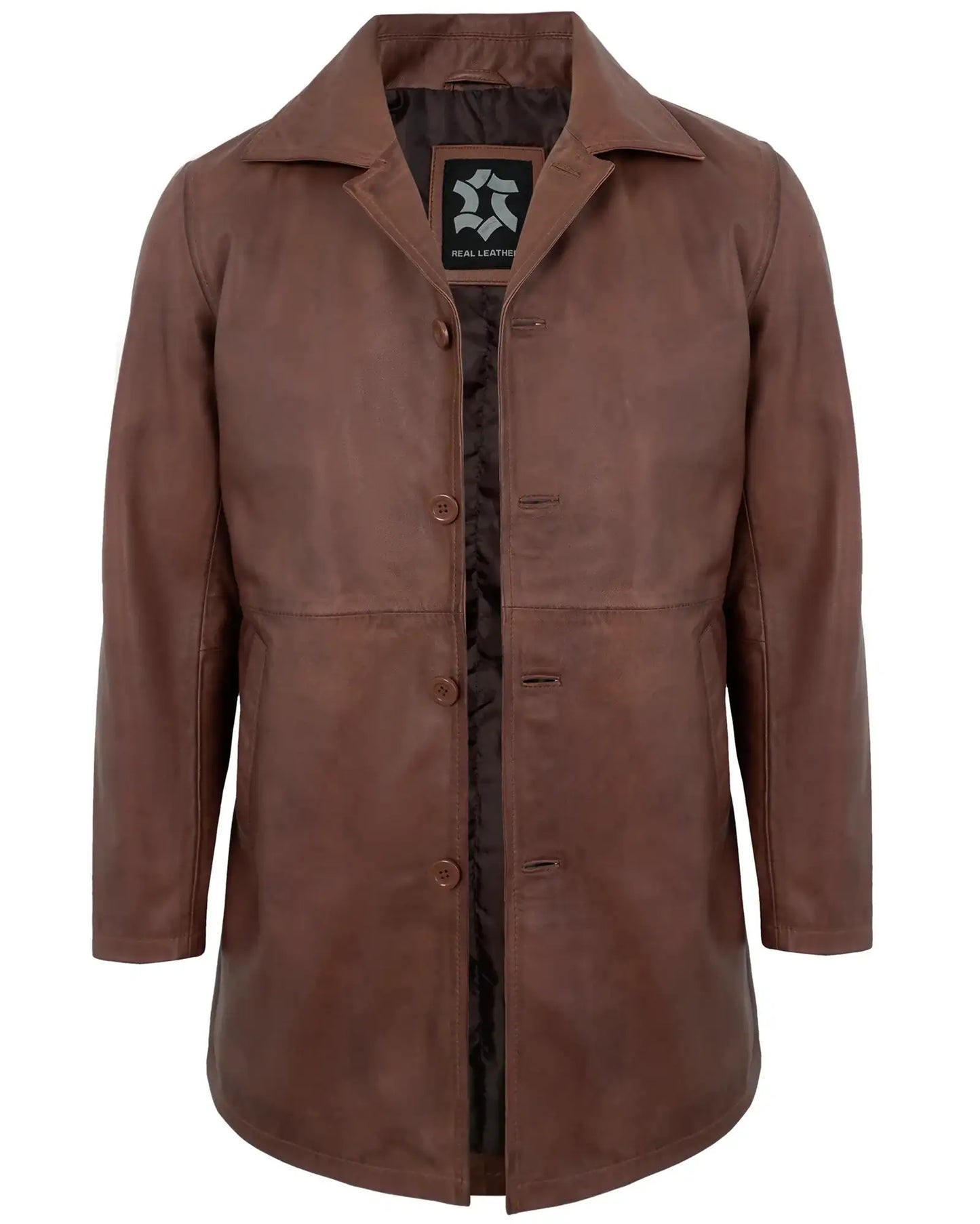 Leather Car Coat Mens – Cognac Real Lambskin Mid-Length Jacket