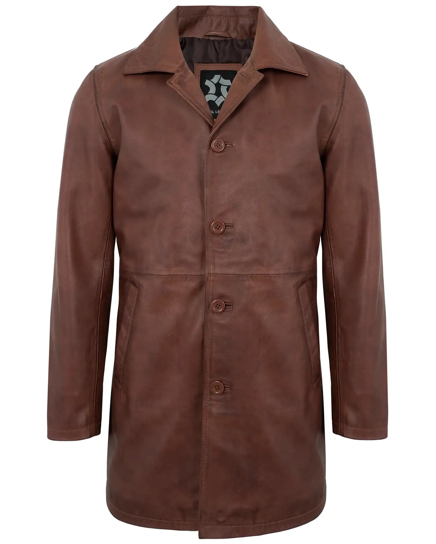 Leather Car Coat Mens – Cognac Real Lambskin Mid-Length Jacket