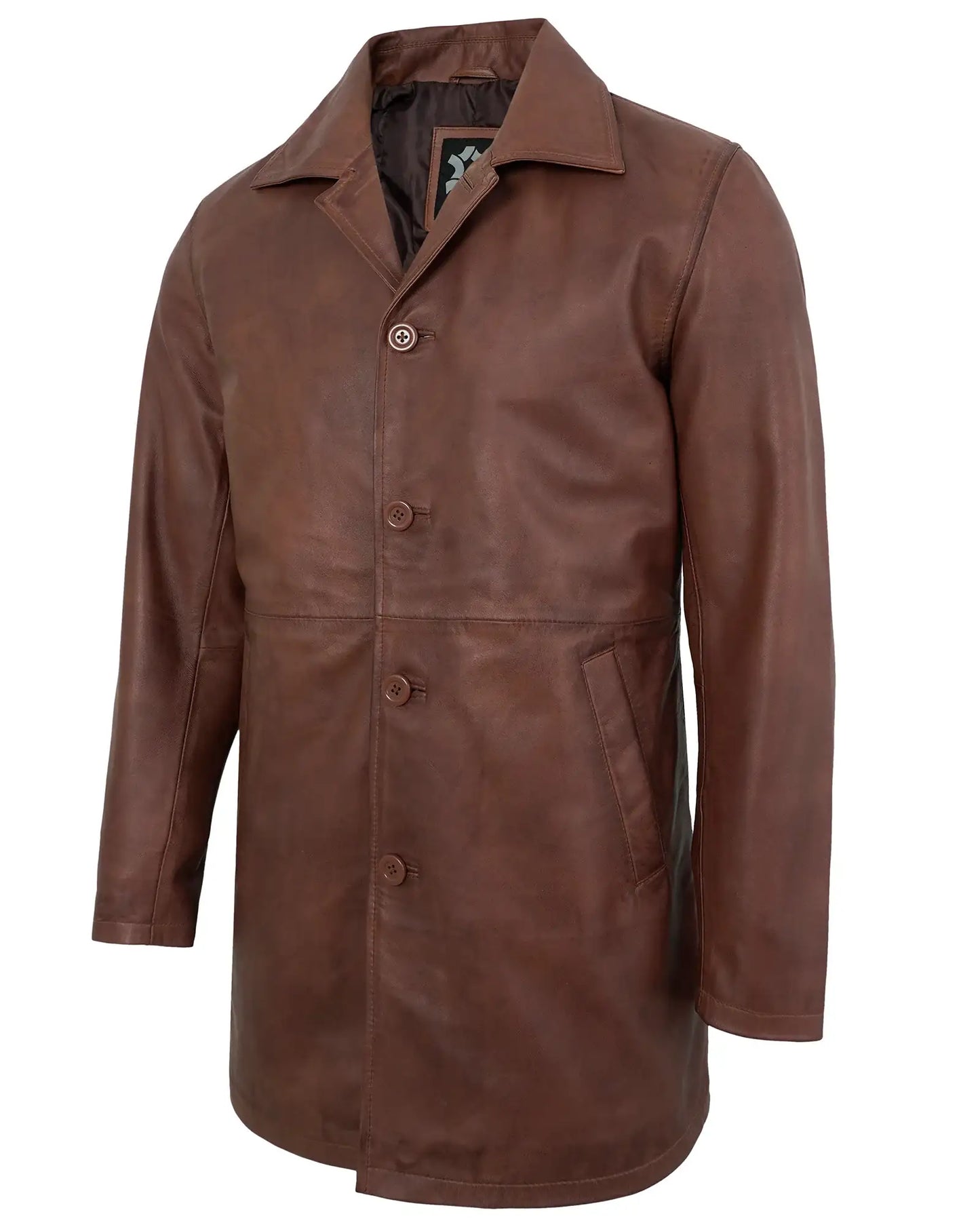 Leather Car Coat Mens – Cognac Real Lambskin Mid-Length Jacket