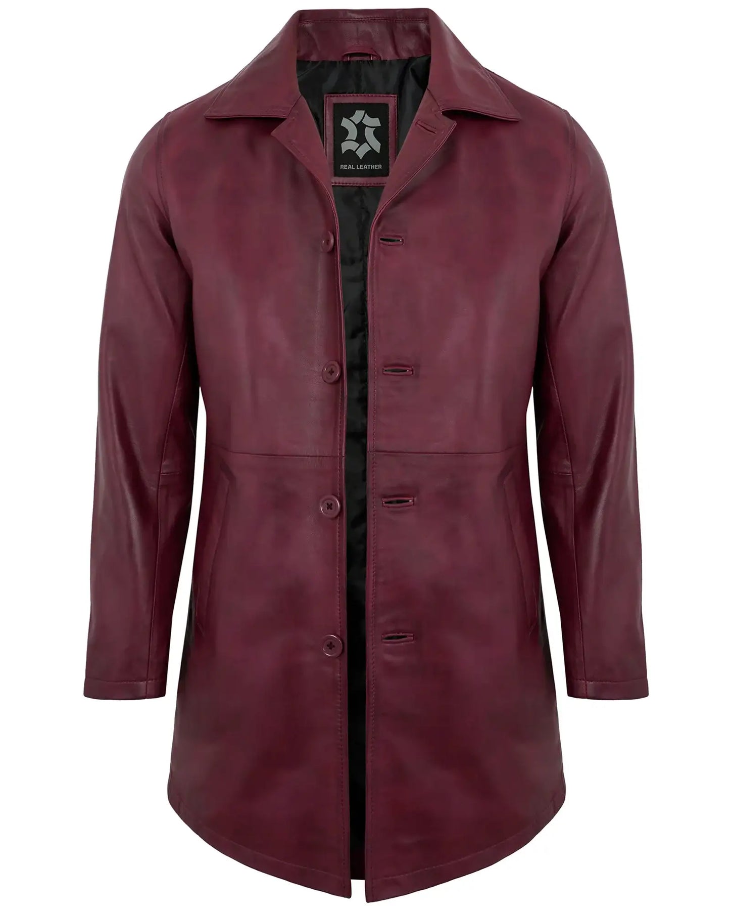 Maroon Leather Car Coat Mens – Real Lambskin Mid-Length Jacket