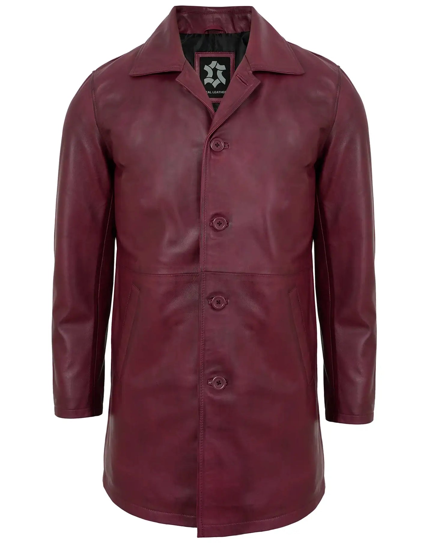 Maroon Leather Car Coat Mens – Real Lambskin Mid-Length Jacket