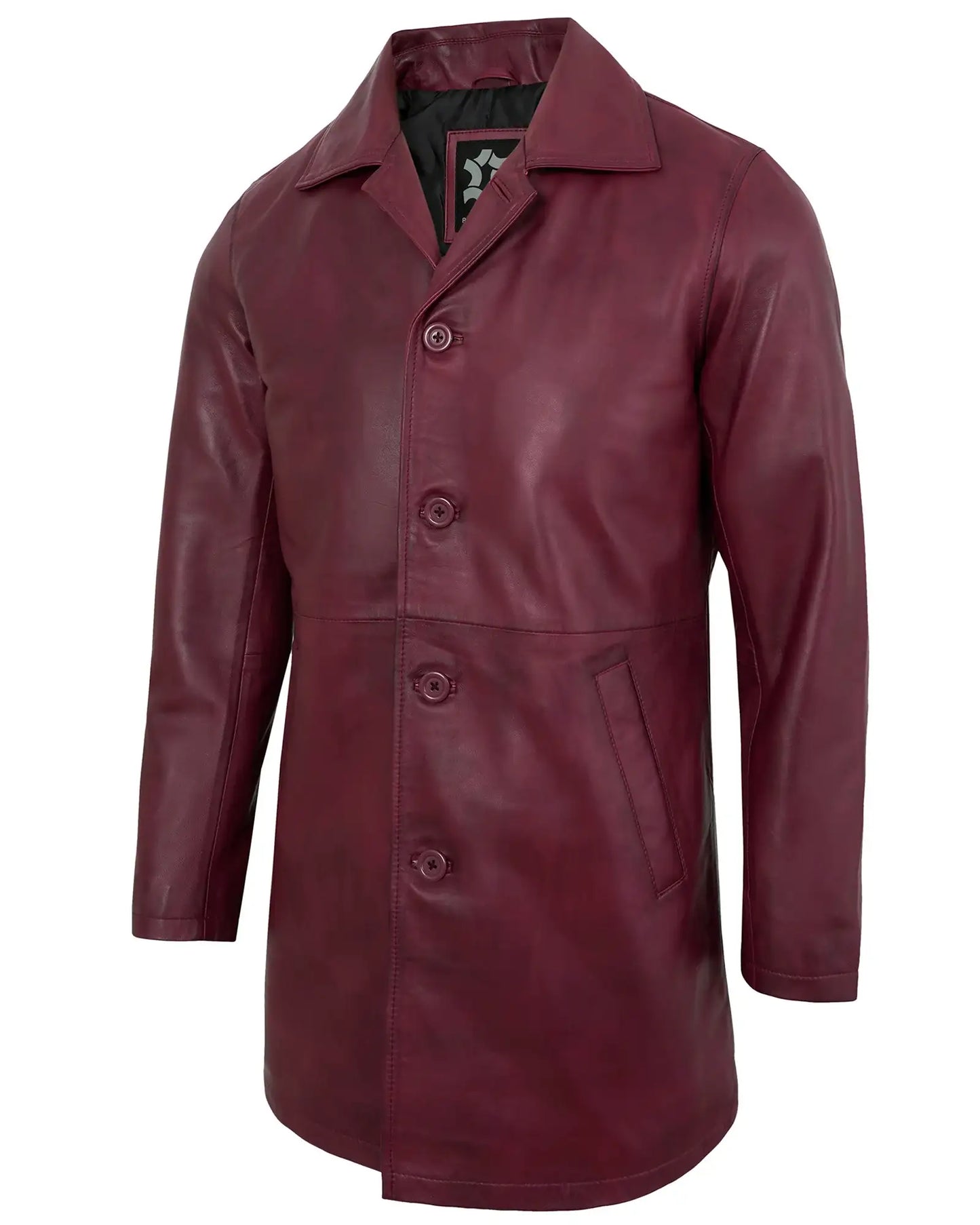 Maroon Leather Car Coat Mens – Real Lambskin Mid-Length Jacket