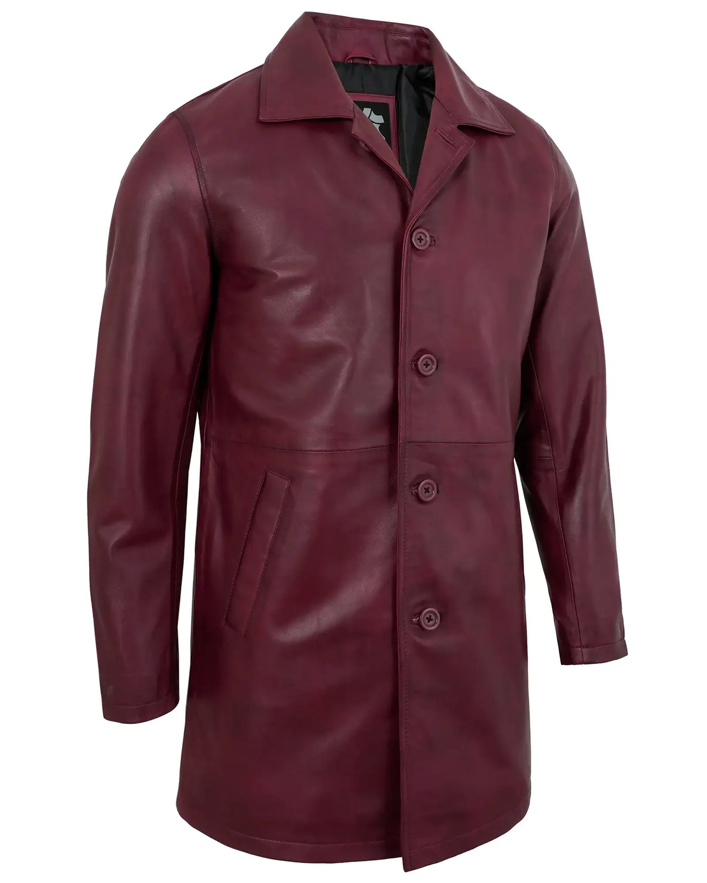 Maroon Leather Car Coat Mens – Real Lambskin Mid-Length Jacket
