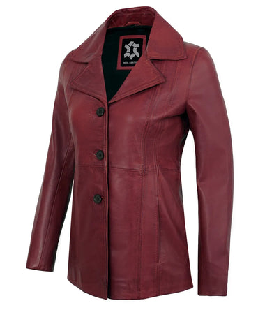 maroon-vintage-leather-blazer-women
