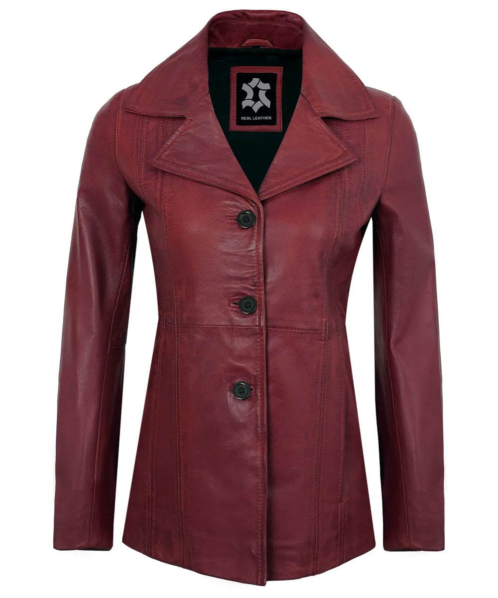 maroon-vintage-leather-blazer-women