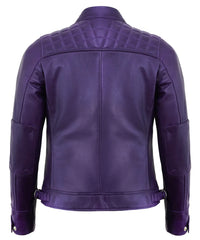 Purple Leather Cafe Racer Jackets for Women – Real Lambskin Quilted Style
