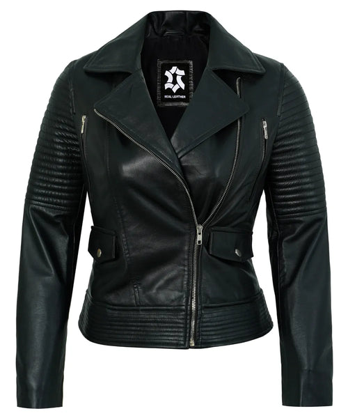 Moto Leather Jackets for Women - Real Lambskin Motorcycle Jacket Black