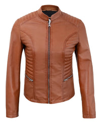 Tan Women’s Cafe Racer Motorcycle Jacket – Real Lambskin Stylish Biker